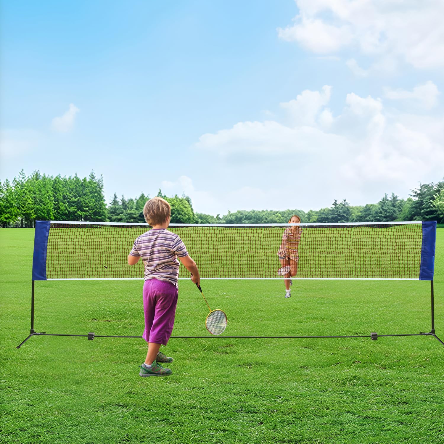Adjustable Badminton Pickleball Volleyball Net - 10ft/14ft/17ft/20ft Wide Foldable Nylon Sports Net for Backyard, Beach, Park & Indoor Outdoor Games - Easy Setup & Portable for Family Fun