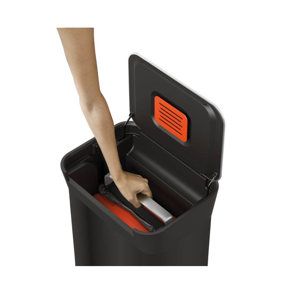 Joseph Joseph 30L Titan Trash Compactor Kitchen Bin - Black | Space-Saving Garbage Can with Odor Control for Small Kitchens, Apartments & Offices