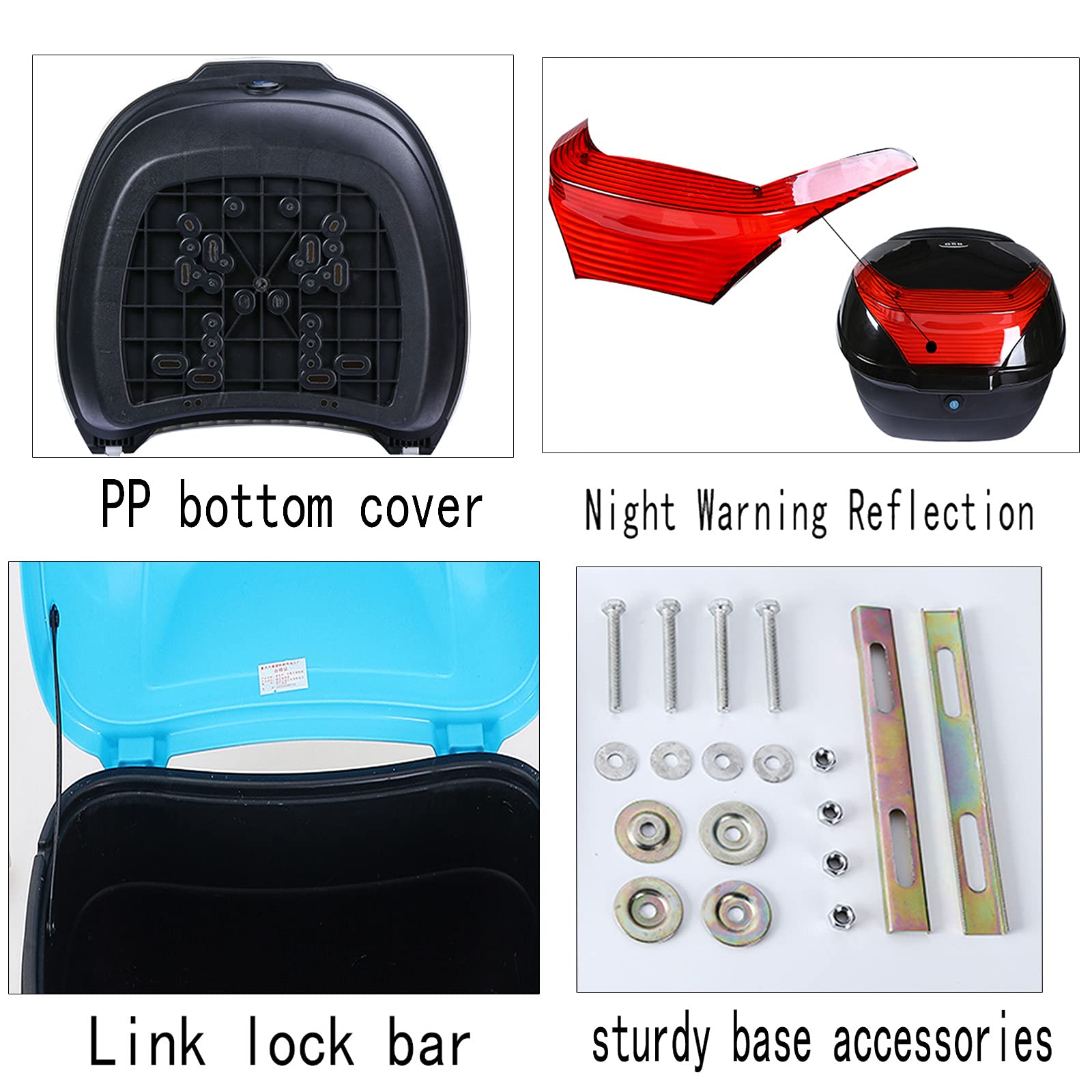 Universal Motorcycle Touring Top Box - Durable Scooter Tail Trunk Luggage Storage Case with Helmet Compartment (Sky Blue) - Perfect for Long Rides, Commuting & Adventure Travel