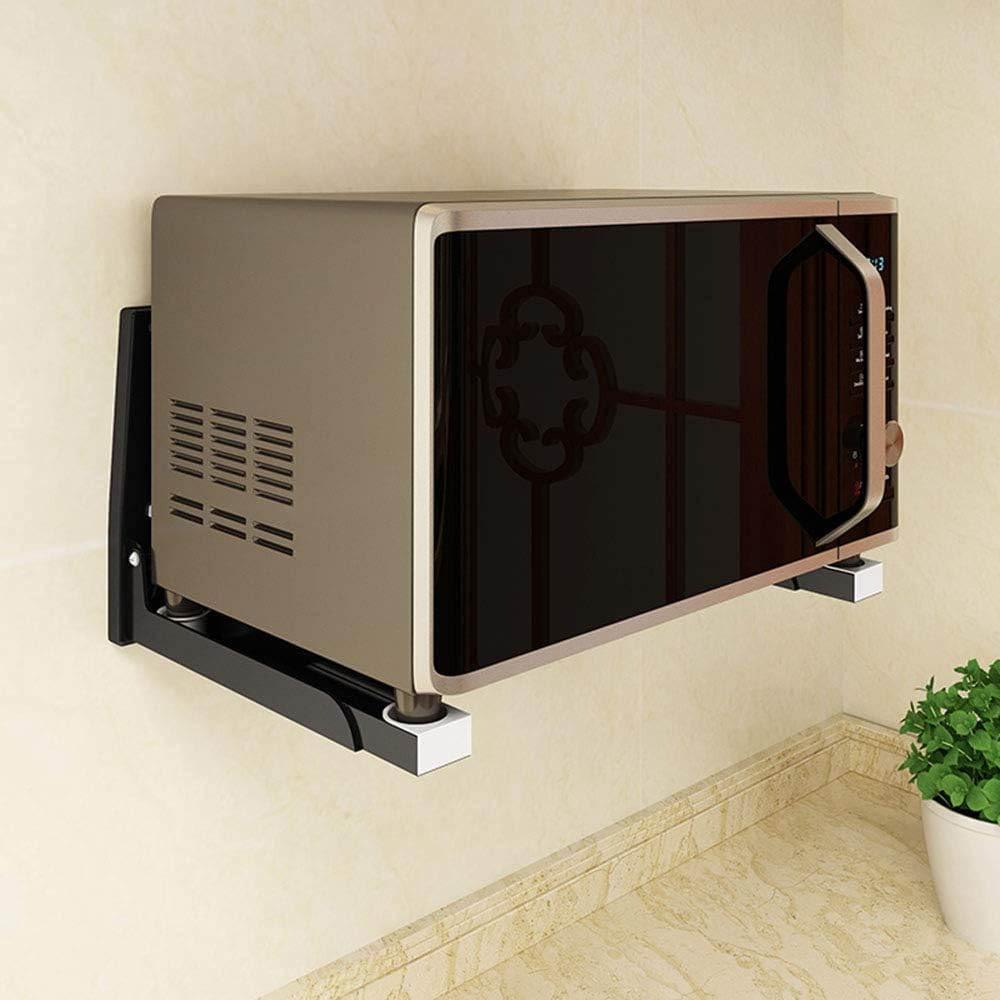 304 Stainless Steel Microwave Shelf Bracket - Heavy Duty Wall Mount Kit, Foldable & Adjustable Oven Stand Rack (2-Piece Set with Screws, 8x8.5 Inch, Black) - Perfect for Kitchen, Garage, or Laundry Room Organization
