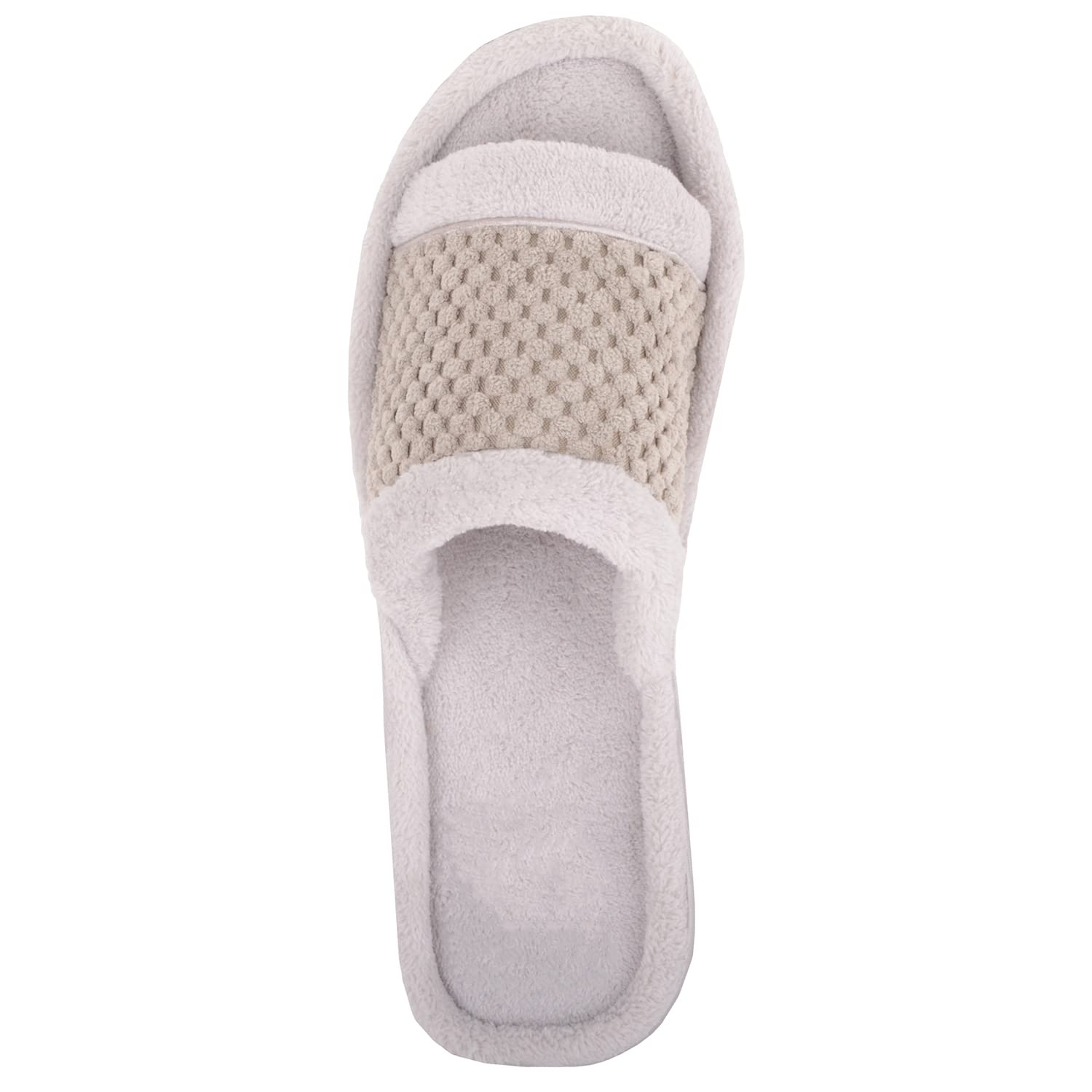Absolute Footwear Women's Slip-On Waffle Towel Open Back Peep Toe Mule Slippers - Comfortable House Shoes for Relaxing at Home, Spa Days & Cozy Lounging