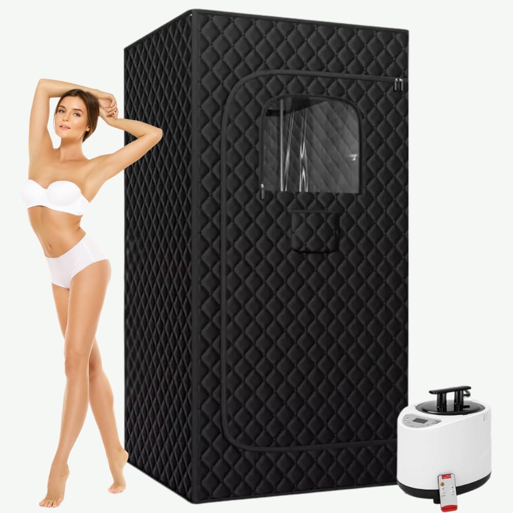 ONERVA™ Portable Steam Sauna Tent for Home - 3L Steamer, 130°F Heat, Remote Control & Folding Chair (Black) | Personal Detox, Relaxation & Weight Loss Solution | Perfect for Home Spa, Yoga Recovery & Stress Relief