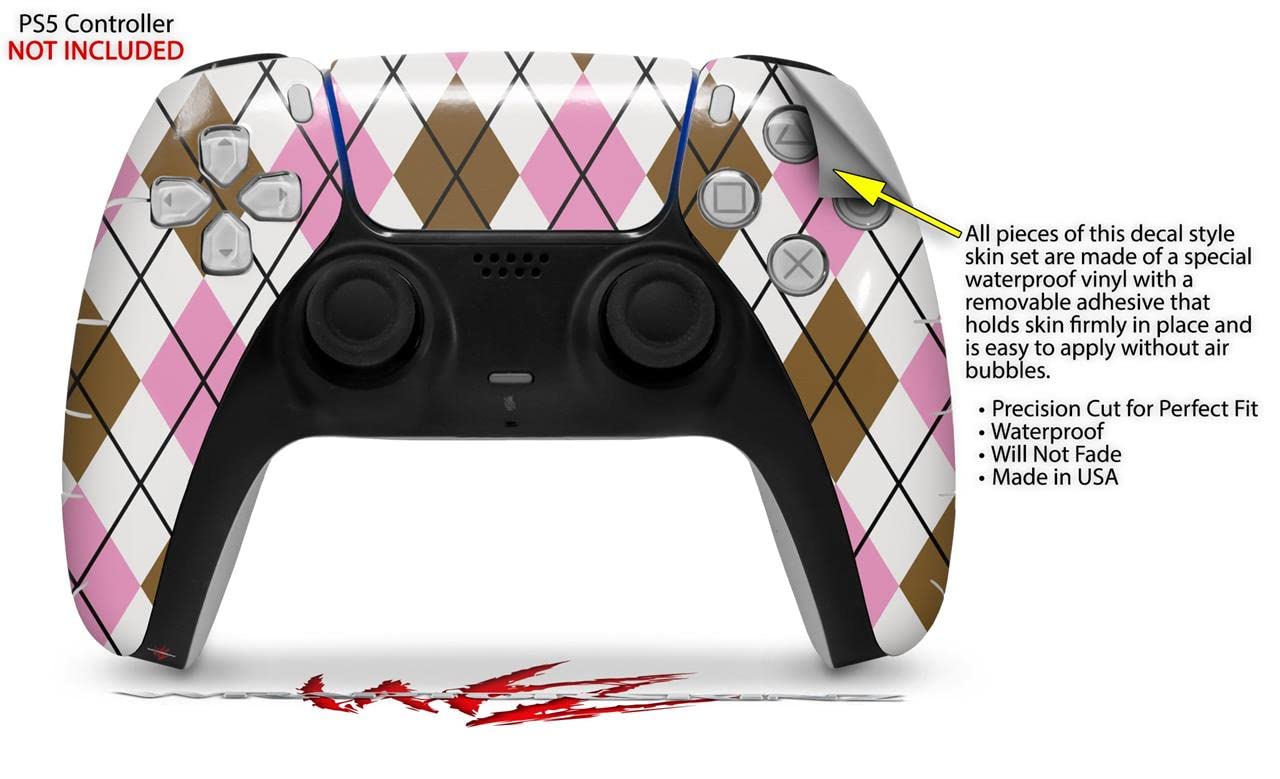 PS5 DualSense Controller Skin Wrap - Argyle Pink & Brown for Gaming Protection