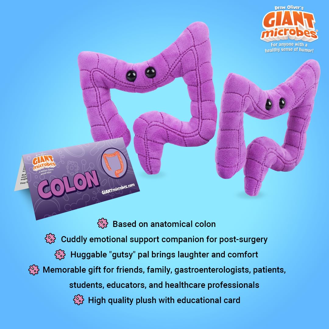 GIANTmicrobes Colon Plush Toy - Fun & Educational Gift for Colonoscopy, Gastroenterology & Colorectal Cancer Awareness - Perfect for Doctors, Patients & Medical Students