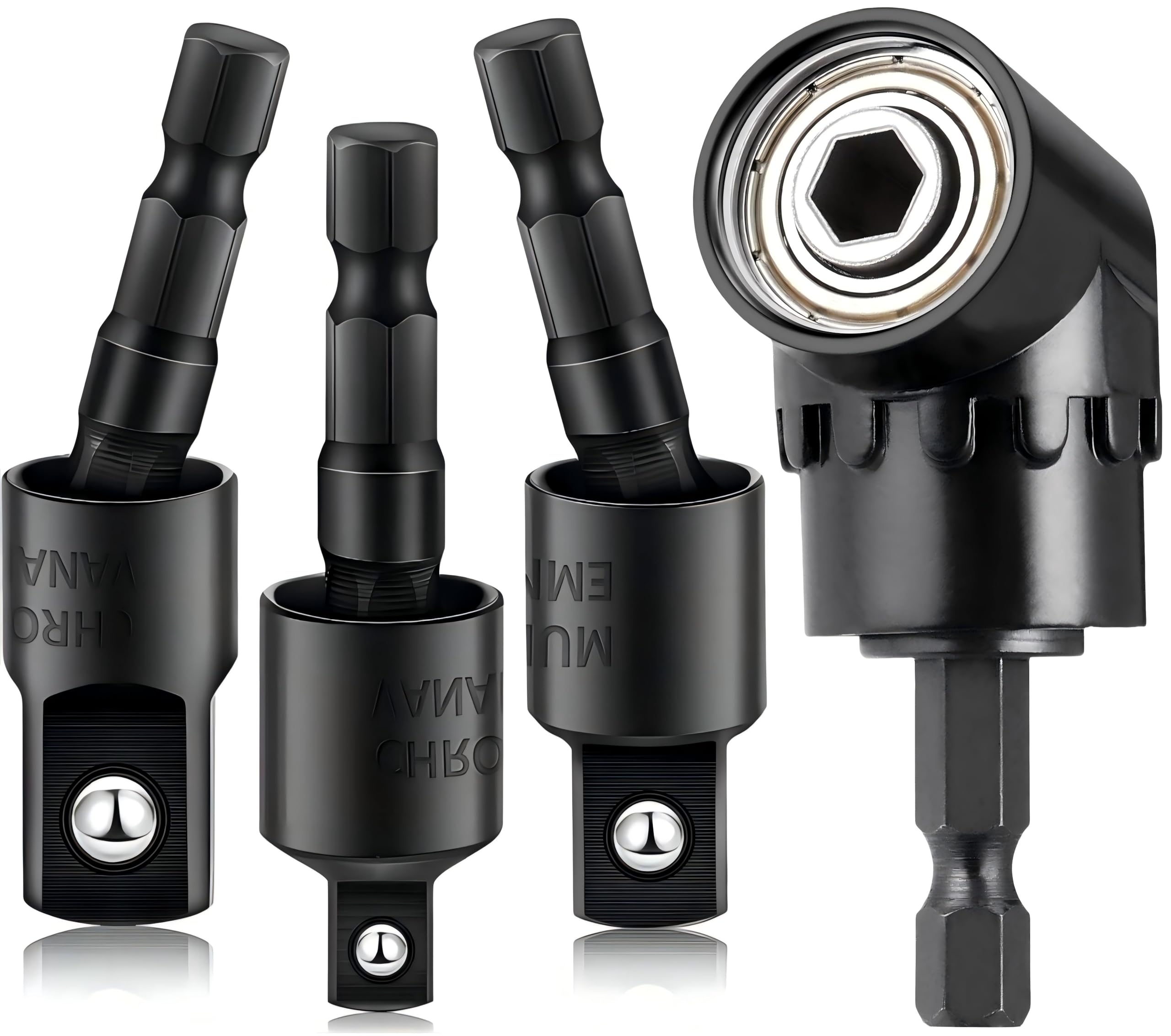 4-Piece Power Drill Socket Adapter Set - 360° Rotatable 1/4
