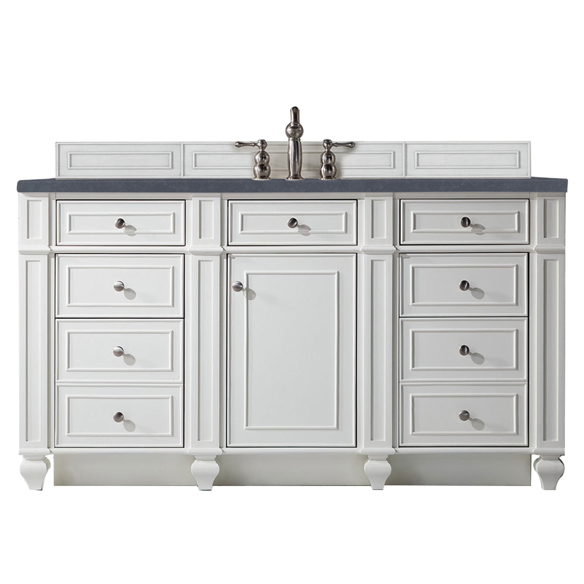 Bristol 60 Inch Single Bathroom Vanity Set with Bright White Finish & 3CM Charcoal Soapstone Quartz Countertop - Perfect for Modern Master Bathrooms and Guest Suites