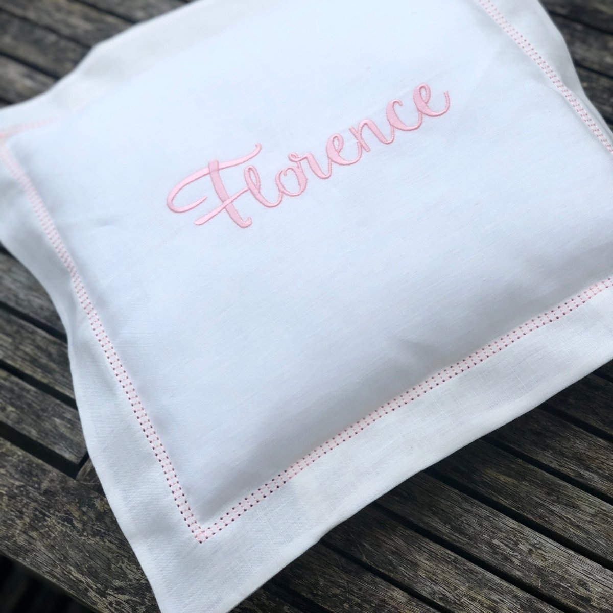 Personalized Embroidered Linen Baby Cushion - Custom Name Pillow for Nursery, Christening Gift & Newborn Photo Props