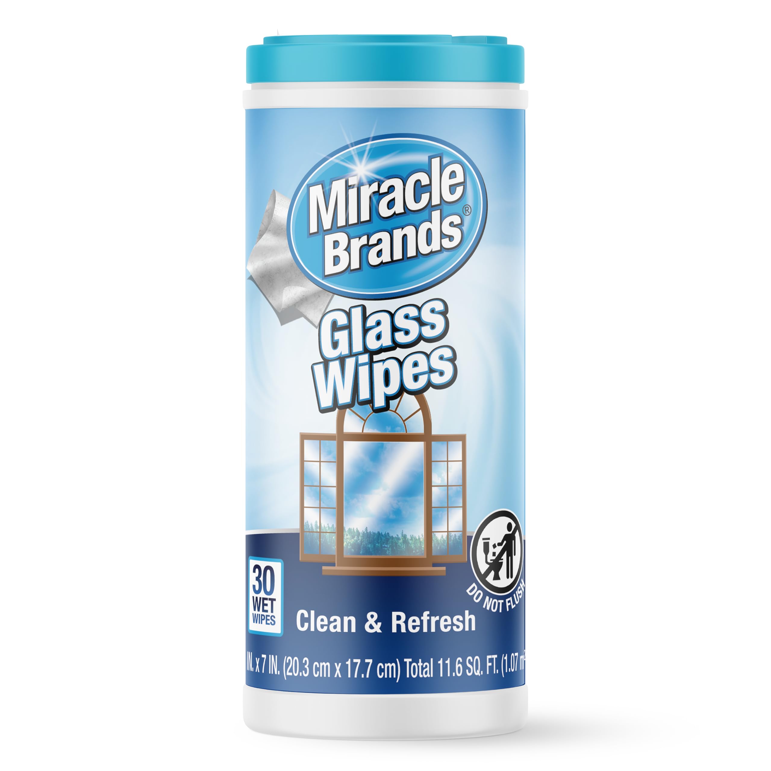 MiracleWipes for Glass - Streak-Free Disposable Cleaning Wipes (30 Count) - Perfect for Windows, Mirrors, Kitchen, Home & Car Cleaning - Leaves Crystal Clear Shine on All Glass Surfaces
