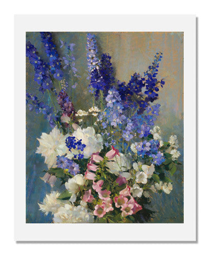 Laura Coombs Hills Art Print - Larkspur, Peonies & Canterbury Bells Floral Wall Decor for Living Room, Bedroom & Office