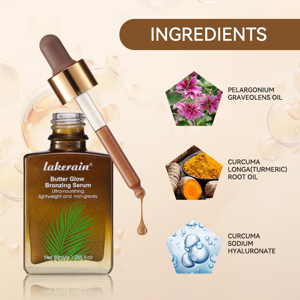 NICEFACE Butter Glow Bronzing Serum - Hydrating Tinted Face Serum with Nourishing Skincare Benefits, Lightweight Makeup Primer & Natural Highlighter for Even Skin Tone, Non-Greasy Bronze Drops (30ml) - Perfect for Daily Glow & Summer Makeup Looks