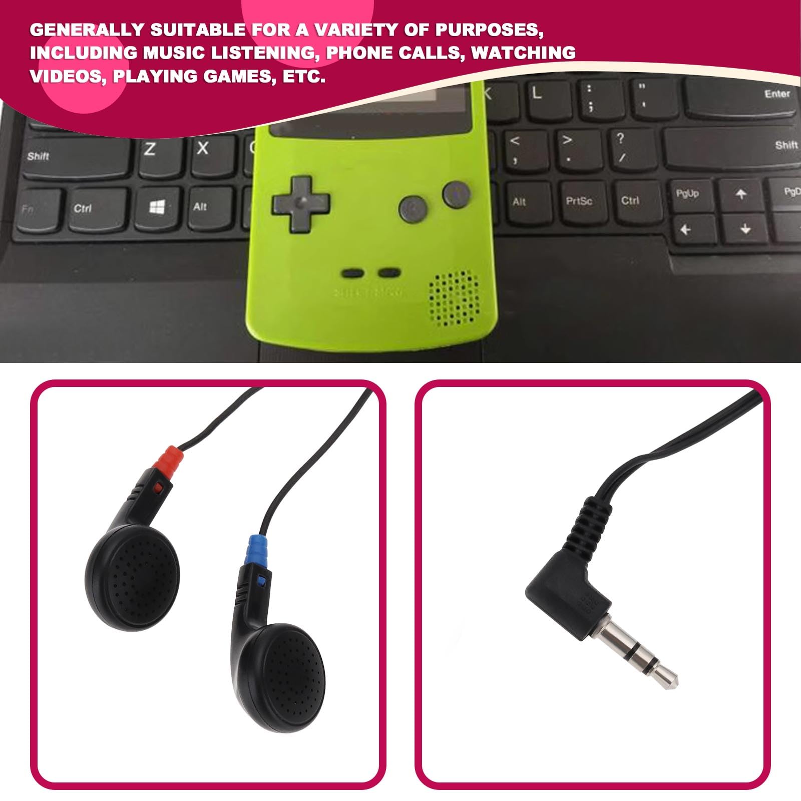Original Stereo Headphones Wired Earbuds for Nintendo Gameboy Classic - Red & Blue DMG-02 Style 3.5mm Jack Replacement Headphones - Perfect for Gaming, Music & Retro Console Experience
