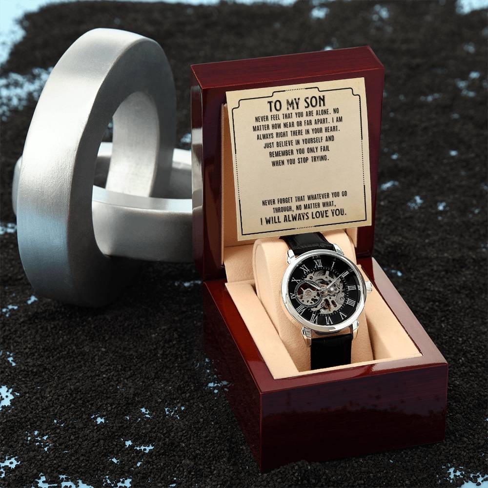 Luxury Openwork Watch for Son - Engraved Gift with Message Card - Perfect for Birthday, Graduation & Father's Day Gifts