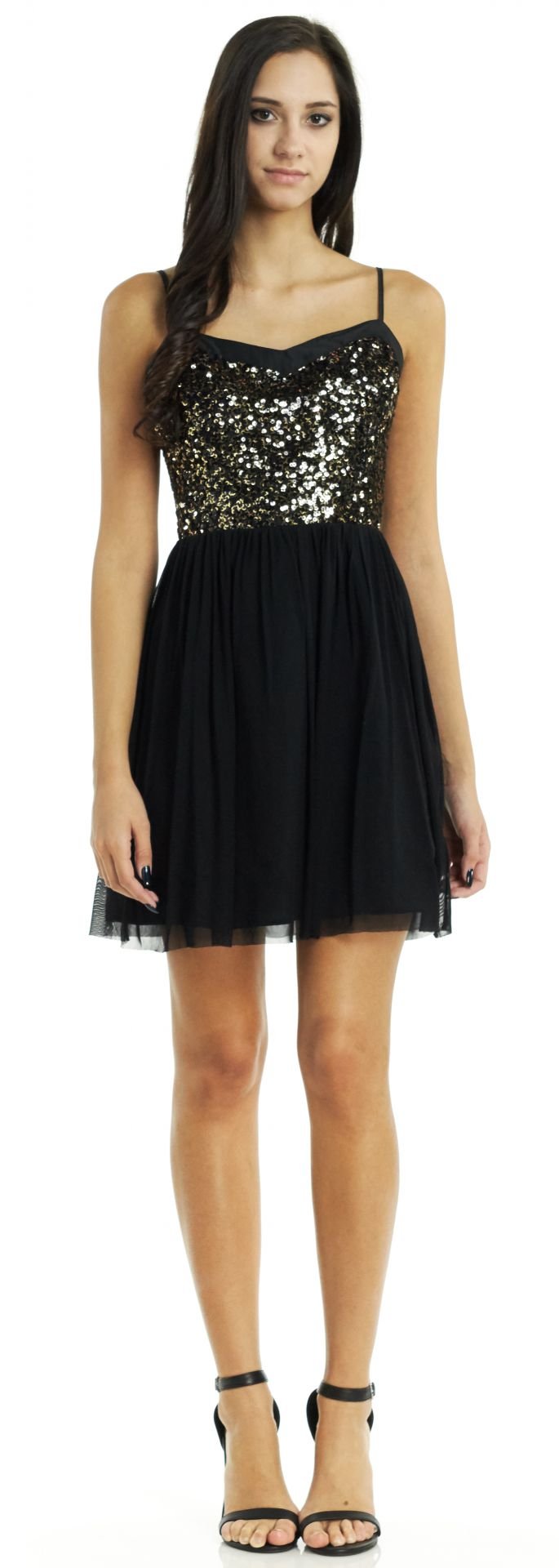 BB Dakota Women's Carrian Sequin Bodice & Black Mesh Dress - Size 6 | Elegant Evening Gown for Parties, Prom & Special Occasions
