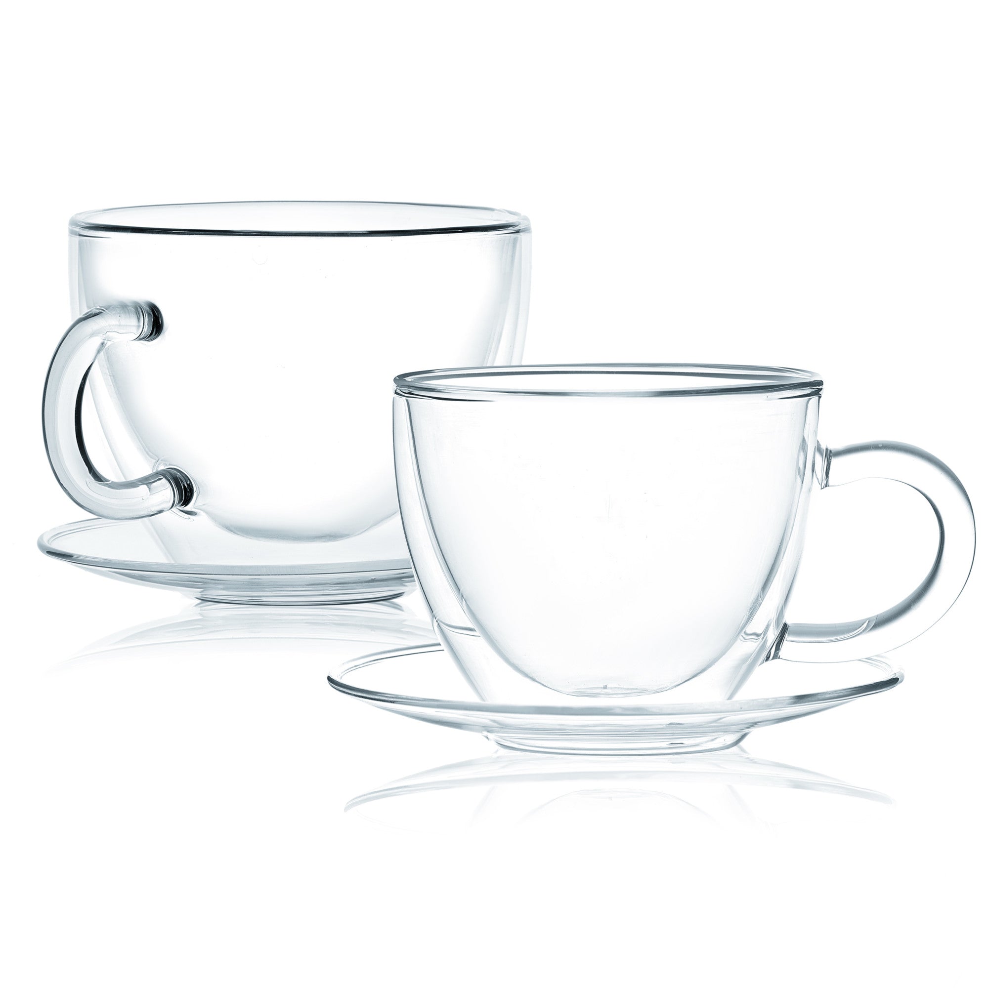 Premium Set of 4 Double Wall Insulated Glass Tea Cups with Saucers - 8.6oz Heat-Resistant Clear Mugs for Hot & Cold Beverages - Perfect for Tea, Coffee, or Cocktails at Home, Office, or Cafe