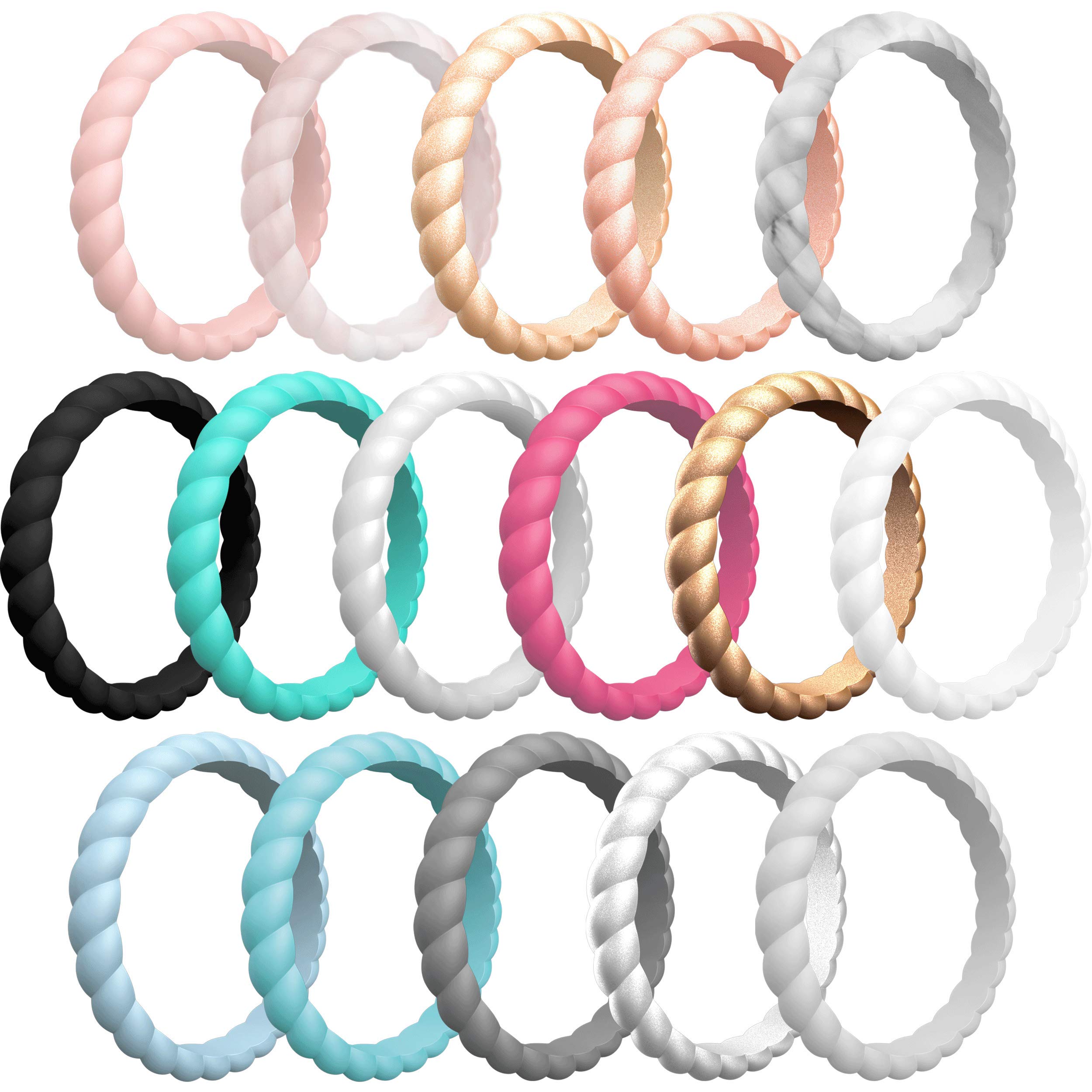 ThunderFit Thin Braided Silicone Wedding Bands for Women - Comfortable & Durable Rings for Active Lifestyles, Gym, Swimming & Everyday Wear