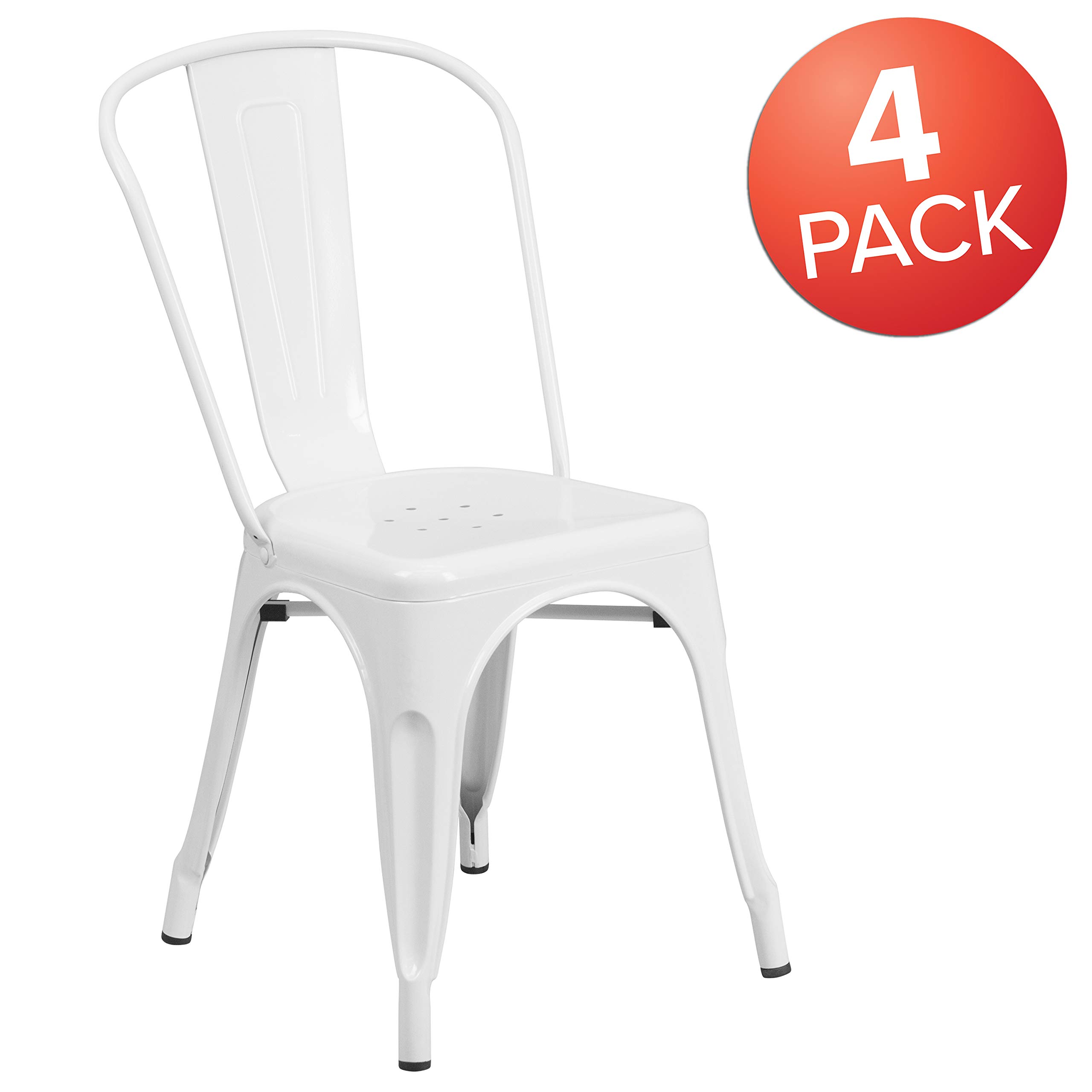 4 Pack White Metal Stackable Chairs for Indoor & Outdoor Use - Durable Bistro & Restaurant Chairs - Perfect for Dining, Cafes, Patios & Events