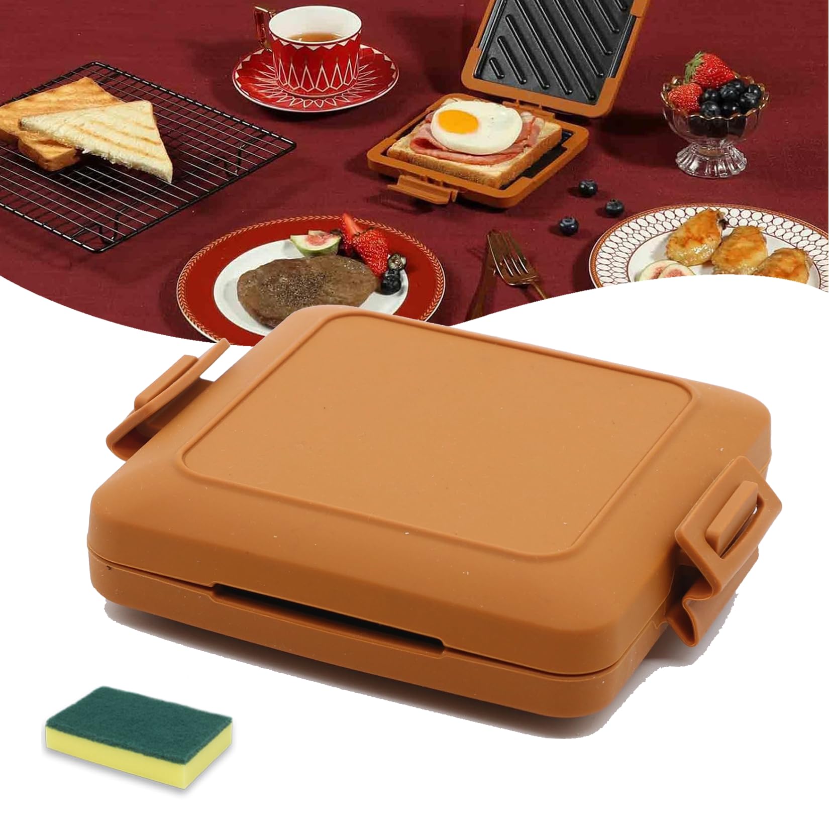 Microwave Toastie Sandwich Maker - Fast & Easy Grilled Cheese, Panini & Sandwich Press Toaster for Quick Meals - Perfect for Office Lunches, Dorm Snacks & Family Breakfasts (Brown)