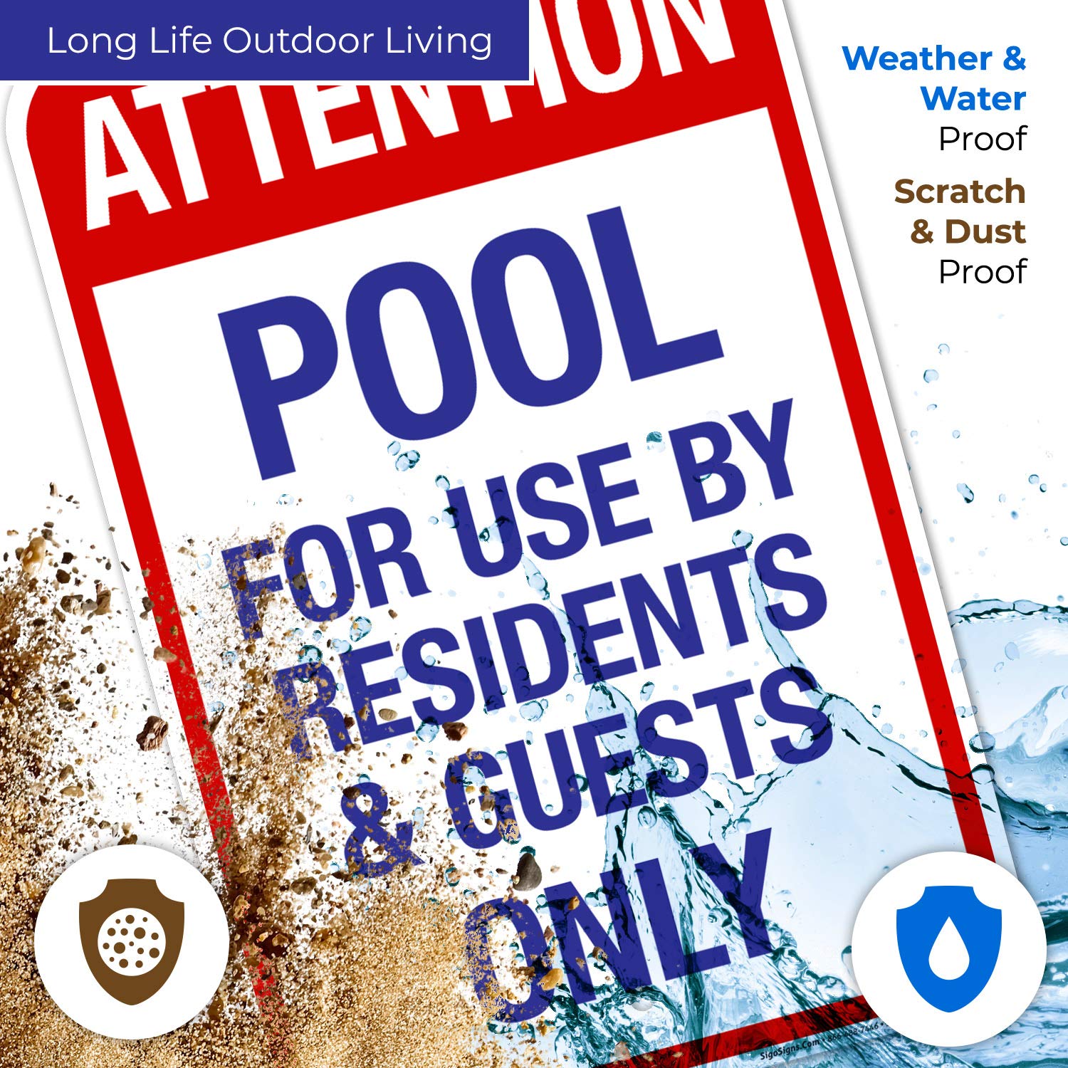 12x18 Inches Sigo Signs Rust-Free Aluminum Pool Sign - Attention Residents and Guests Only, Fade Resistant, Made in USA - Perfect for Community Pools, Hotels, and Apartment Complexes