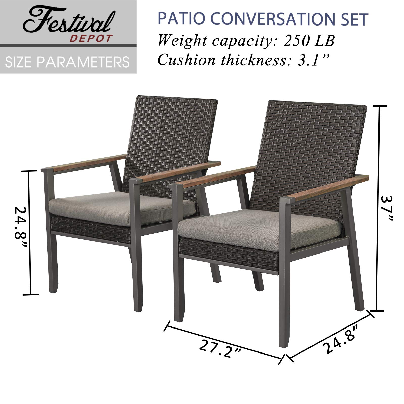 2-Piece Patio Armchair Set with Cushions & Rattan Back - All-Weather Metal Outdoor Furniture for Garden, Bistro, Lawn & Backyard - Perfect for Relaxing, Entertaining & Outdoor Dining