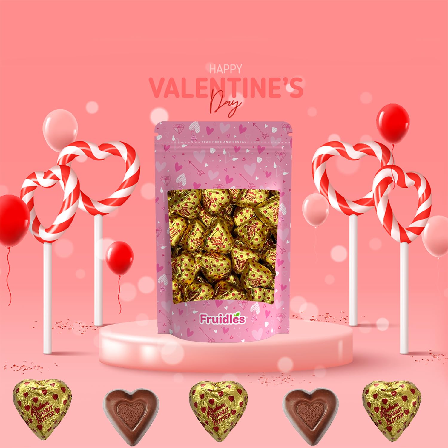 Valentine's Milk Peanut Butter Chocolate Hearts - Creamy Milk Chocolate Treats, Kosher Certified Dairy, Individually Wrapped (8oz) - Perfect for Valentine's Day Gifts, Romantic Surprises & Holiday Desserts