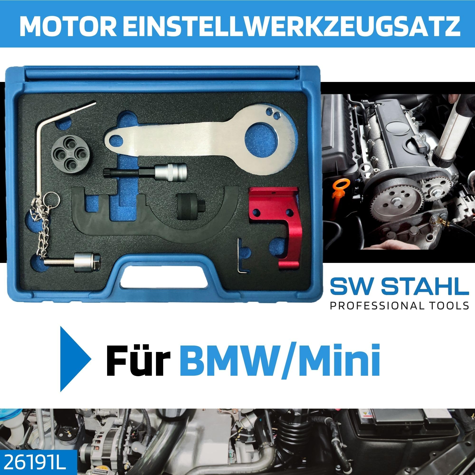 BMW Mini Engine Adjustment Tool Set 26191L - Professional Automotive Repair Kit for Valve Timing & Tensioner Adjustment | Perfect for DIY Mechanics & Professional Technicians
