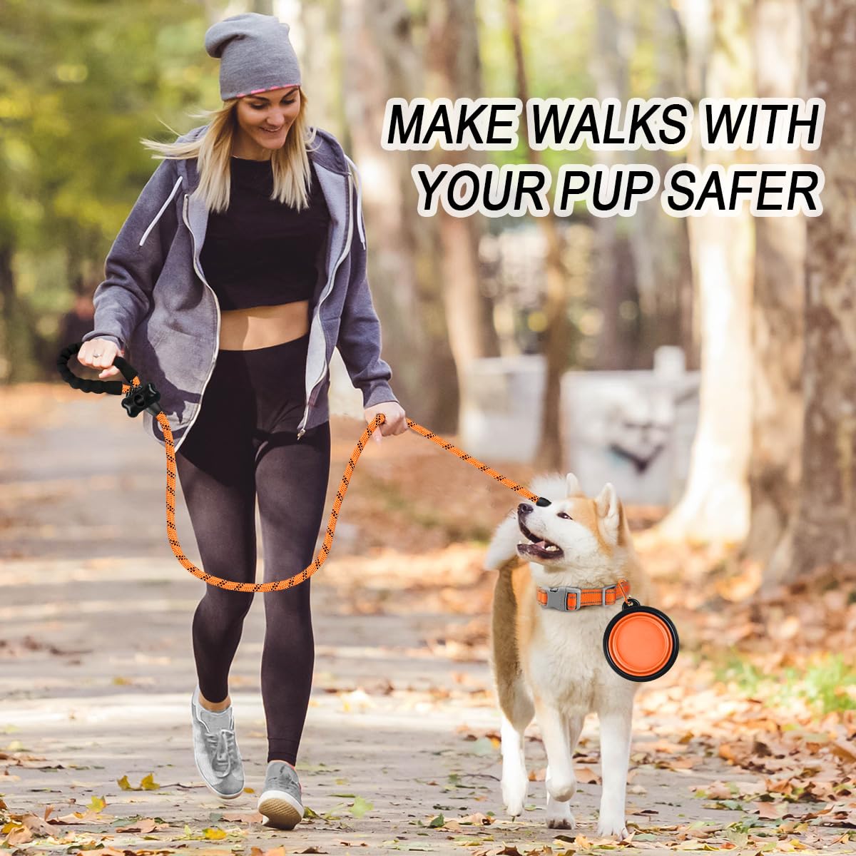 **BARKBAY Heavy Duty Dog Leash for Large Dogs - 5FT Reflective Leash with Padded Handle for Walking, Running & Training - Durable & Comfortable for Medium to Large Breeds (Orange, 1/2'') - Perfect for Night Walks & Outdoor Adventures**