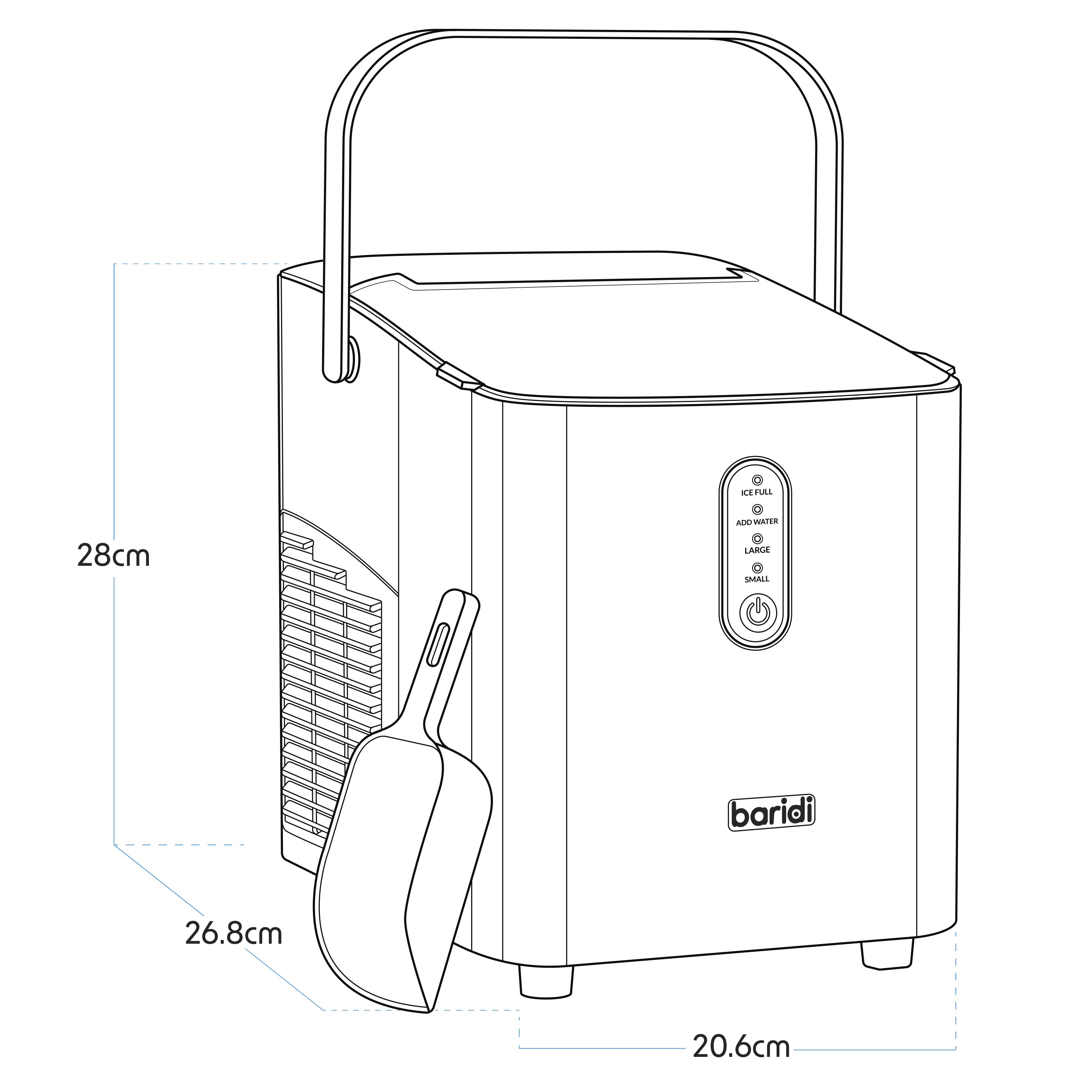 Baridi 12kg/24hr Electric Ice Cube Maker with LED Display - Fast 10 Minute Freeze for Home, Office, and Commercial Use - Perfect for Cocktails, Beverages, and Parties