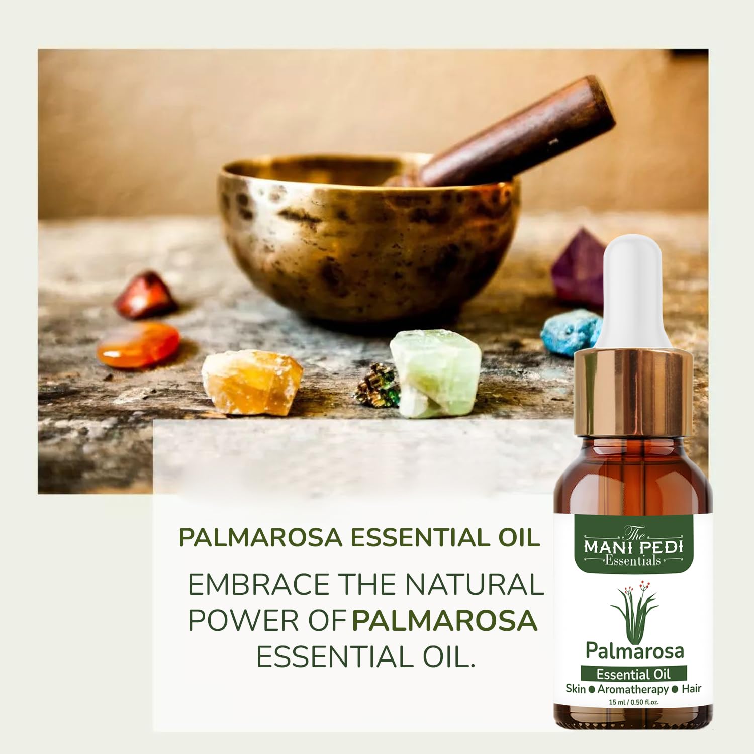 Palmarosa Essential Oil for Skin Care & Aromatherapy - 15ml Pure Therapeutic Grade Oil - Helps Hydrate Skin, Reduce Stress & Promote Relaxation - Perfect for Massage, Diffusers & DIY Beauty Products