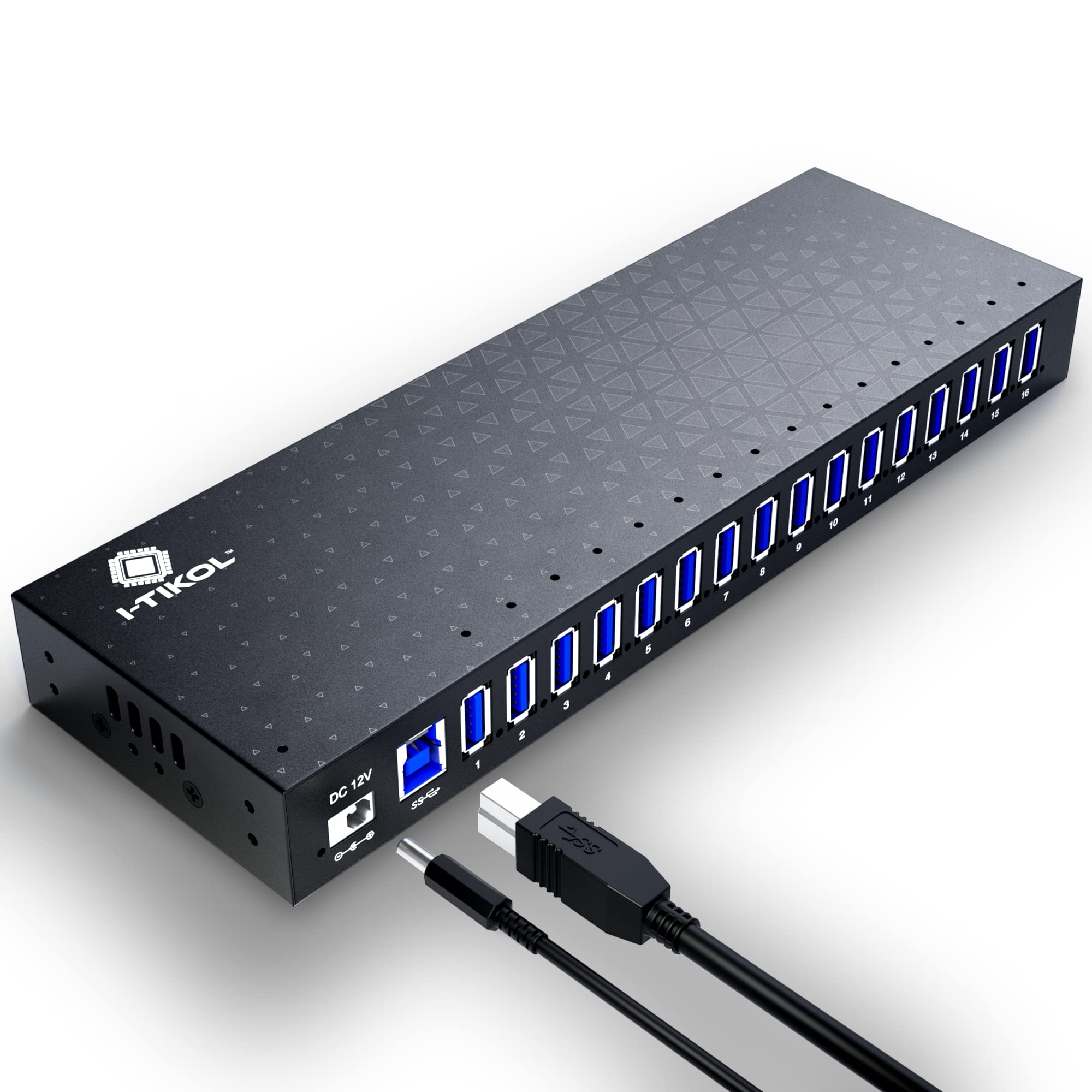 16-Port USB 3.0 Hub with AC Adapter - 5Gbps High-Speed Aluminum Alloy USB Splitter for Laptop, PC, Tablet & Phone - Desktop USB Expander for Multiple Devices - Perfect for Home Office, Gaming Setup & Workstation Connectivity