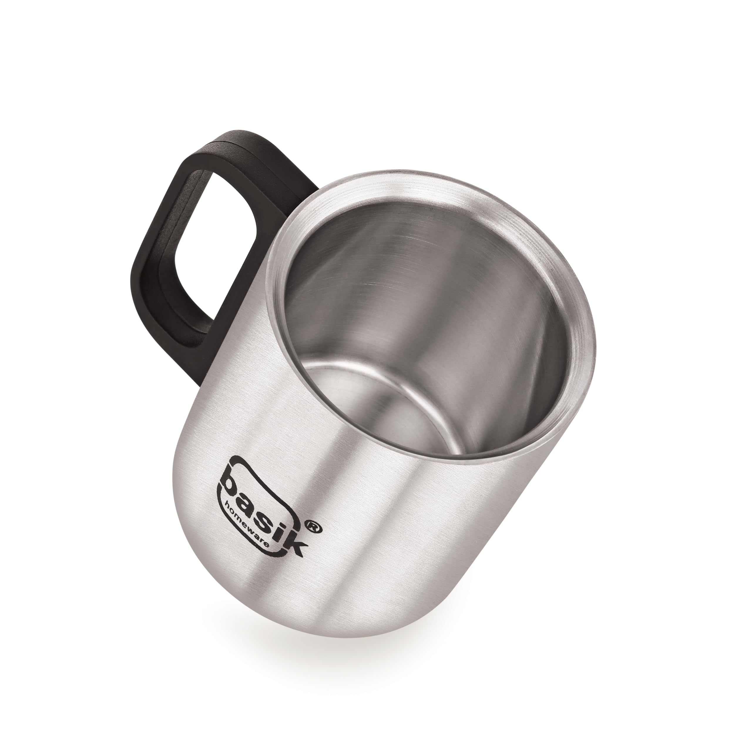 BASIK Astra Double-Walled Stainless Steel Cups - 16oz Insulated Coffee Mugs for Hot & Cold Drinks, Set of 2 Black Metal Travel Tumblers - Perfect for Office, Camping, and Outdoor Adventures