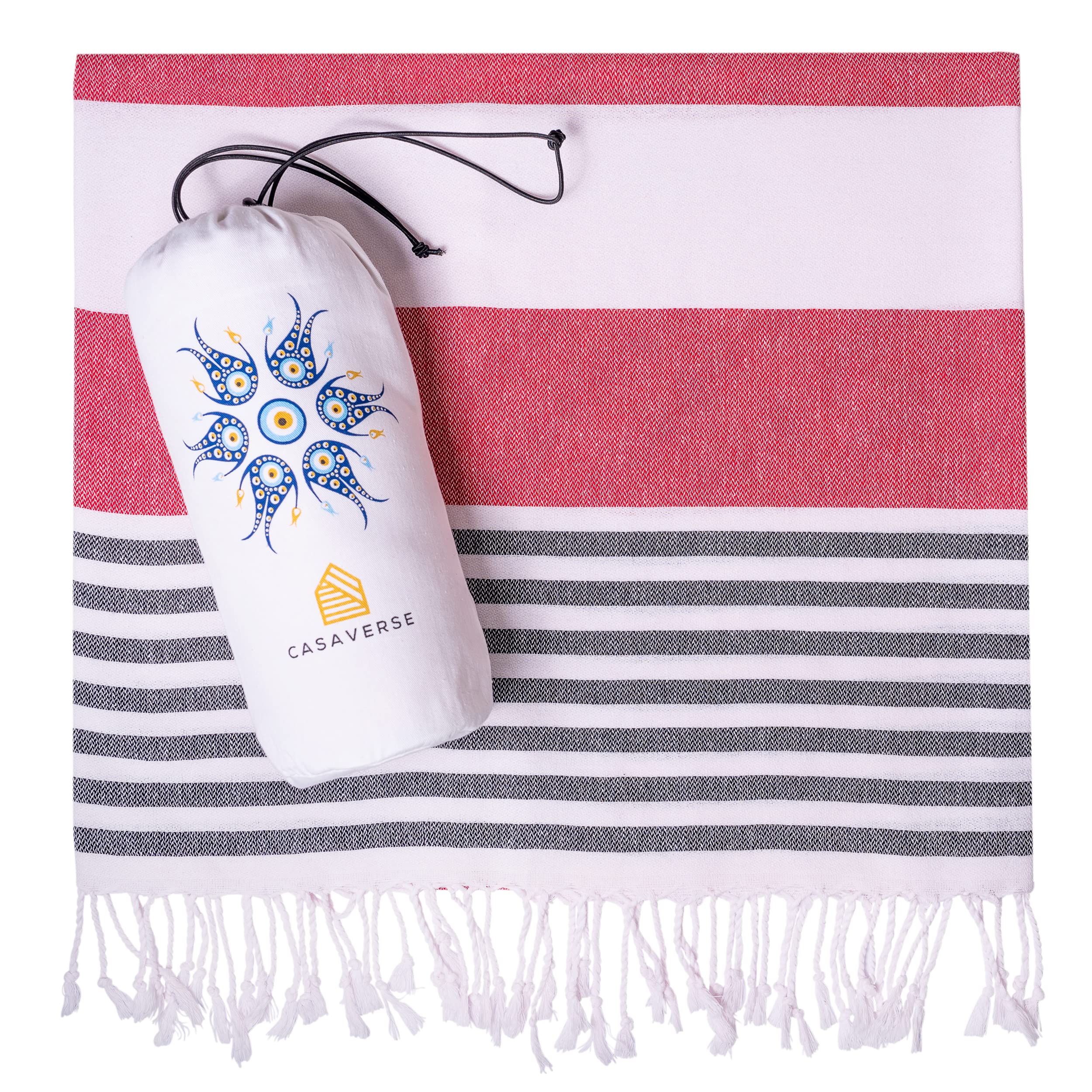 CASAVERSE 100% Cotton Quick Dry Turkish Beach Towel | Sand Free, Lightweight & Absorbent Travel Towel for Beach, Pool, Yoga & Outdoor Adventures