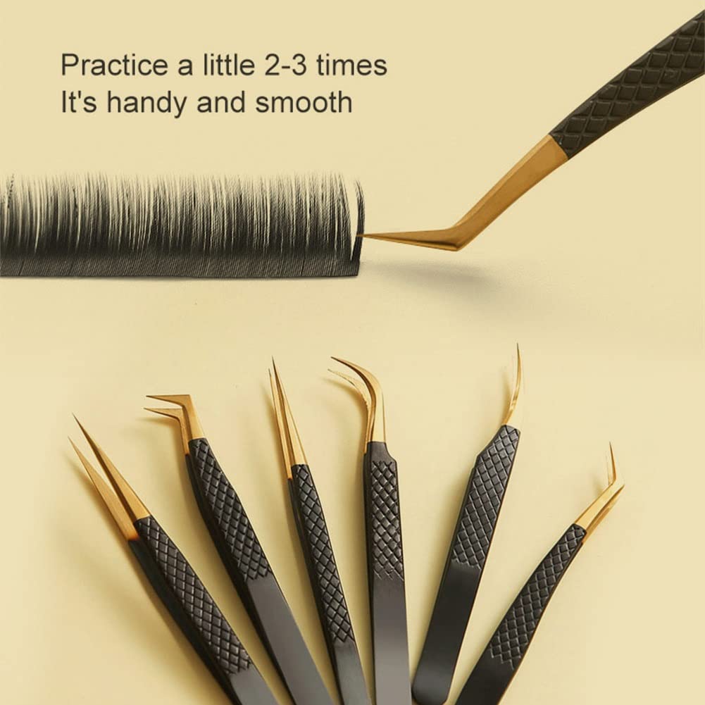 Professional Stainless Steel Volume Eyelash Tweezers - Curved Slant Tip for Individual & Strip Lash Extensions - Perfect for Salon, Home Use & DIY Beauty (2 Pack)