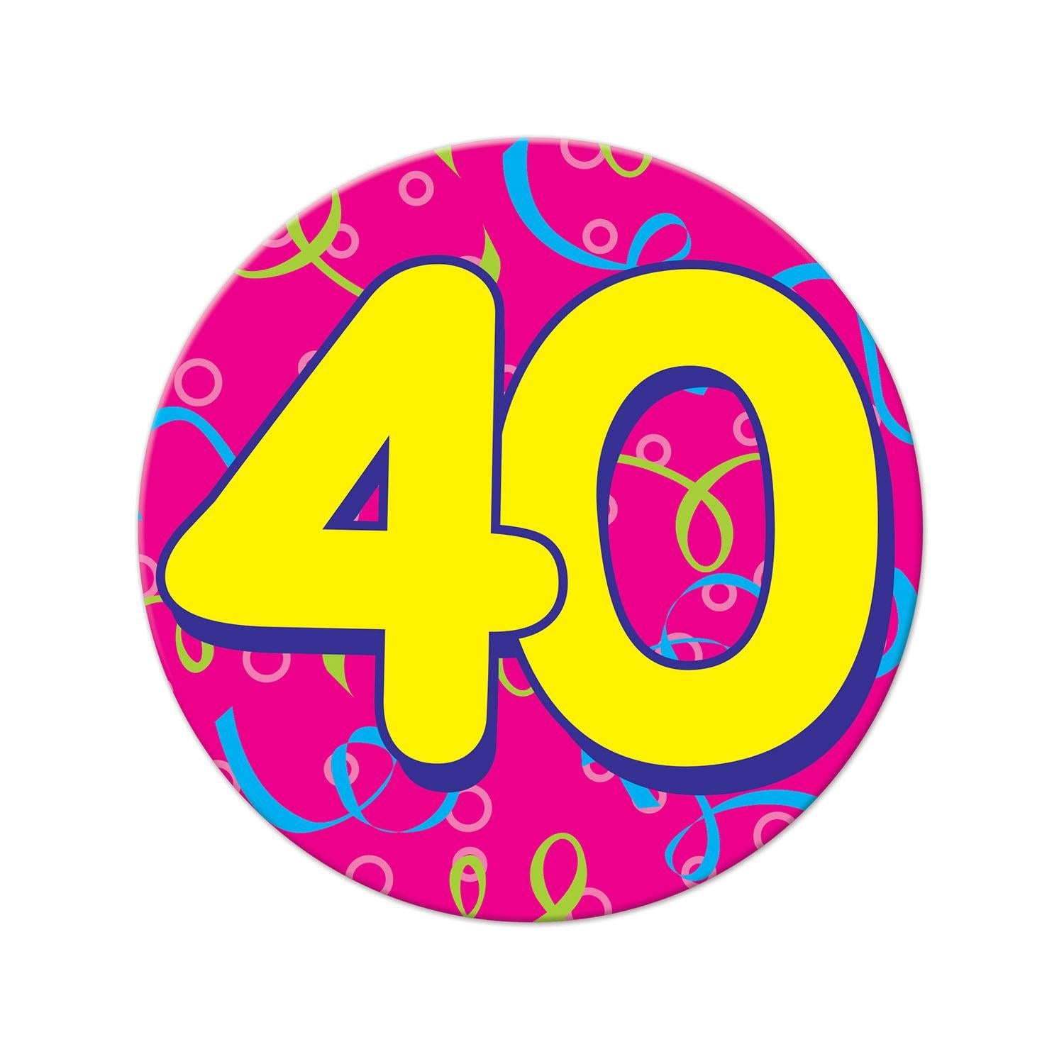 Beistle Jumbo 40th Birthday Party Buttons - 12 Pack Bulk Set for Birthday Decorations, Anniversary Celebrations & Milestone Events