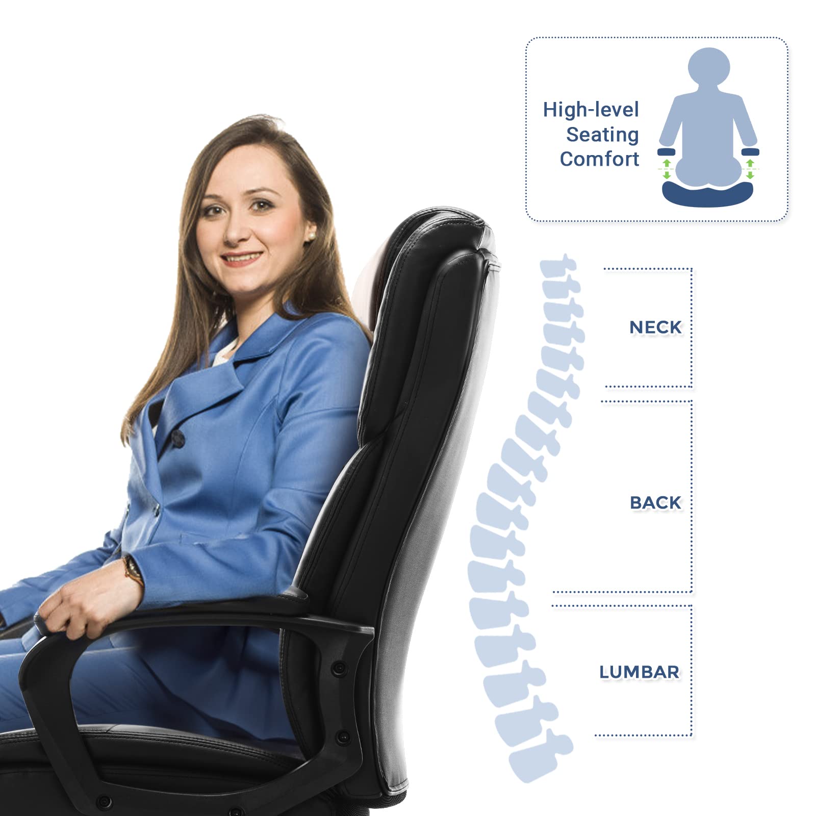 Premium Executive Office Chair - High Back Ergonomic Desk Chair with Soft Armrests, Adjustable Height & Lumbar Support - Big & Tall Bonded Leather Computer Chair for Home & Office Workspaces - Perfect for Long Hours of Comfortable Sitting & Productivity