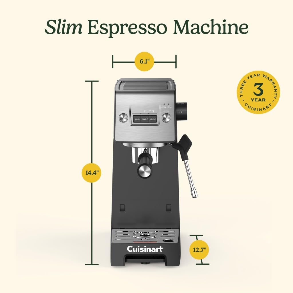 Cuisinart Espresso Bar™ Slim Espresso Machine for Home & Office - Compact Automatic Coffee Maker with Milk Frother for Latte & Cappuccino | Perfect for Small Kitchens & Coffee Lovers