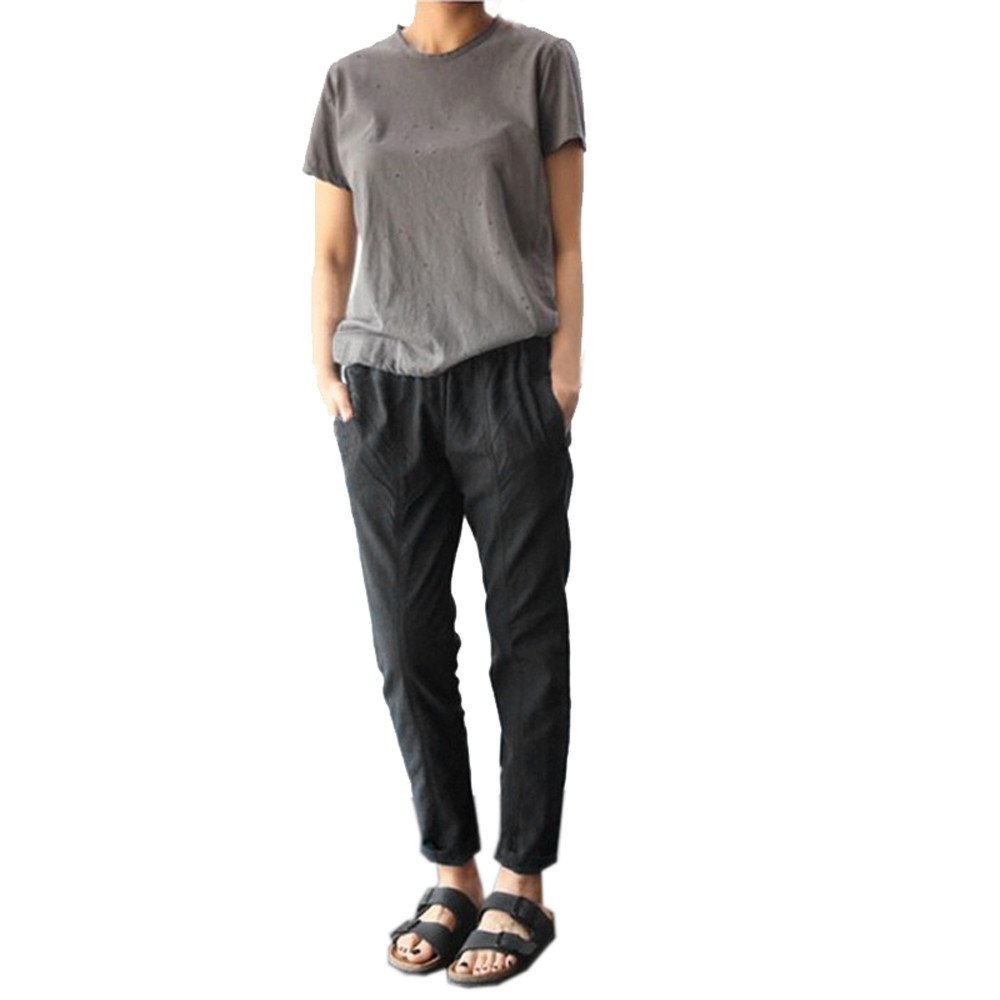 ZEFOTIM Women's Plus Size Casual Cotton Linen Pants with Elastic Waist - Comfortable Summer Slim Fit Trousers for Work, Travel & Everyday Wear