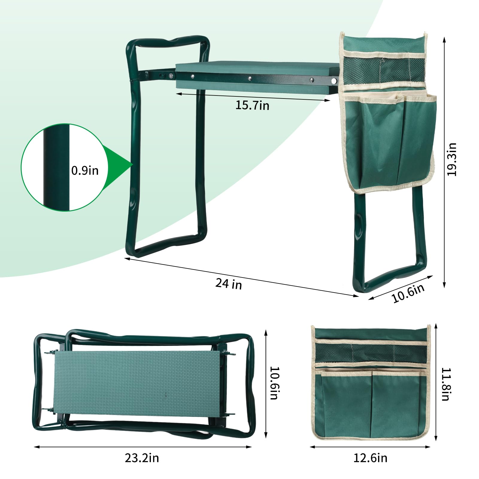 Foldable Garden Kneeler and Seat with Tool Pouch & EVA Foam Pad - Portable Gardening Stool for Women, Men, Seniors - Perfect for Planting, Weeding, and Outdoor Yard Work
