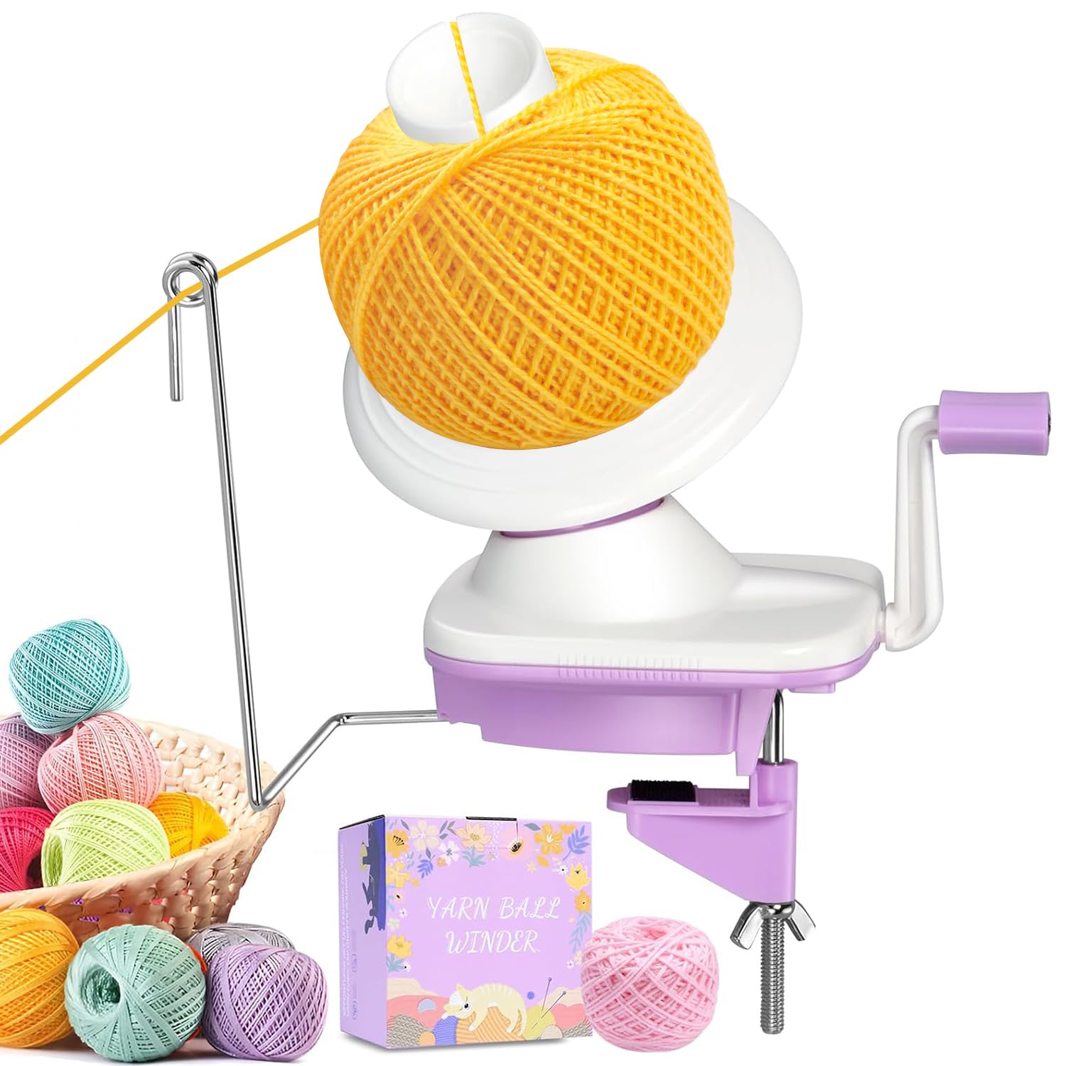 Uotey Hand Operated Yarn Ball Winder - Purple Wool & Yarn Cake Winder for Knitting & Crocheting - Perfect for DIY Yarn Projects, Knitting Enthusiasts & Craft Lovers - Great for Home Use, Gift Giving & Craft Workshops