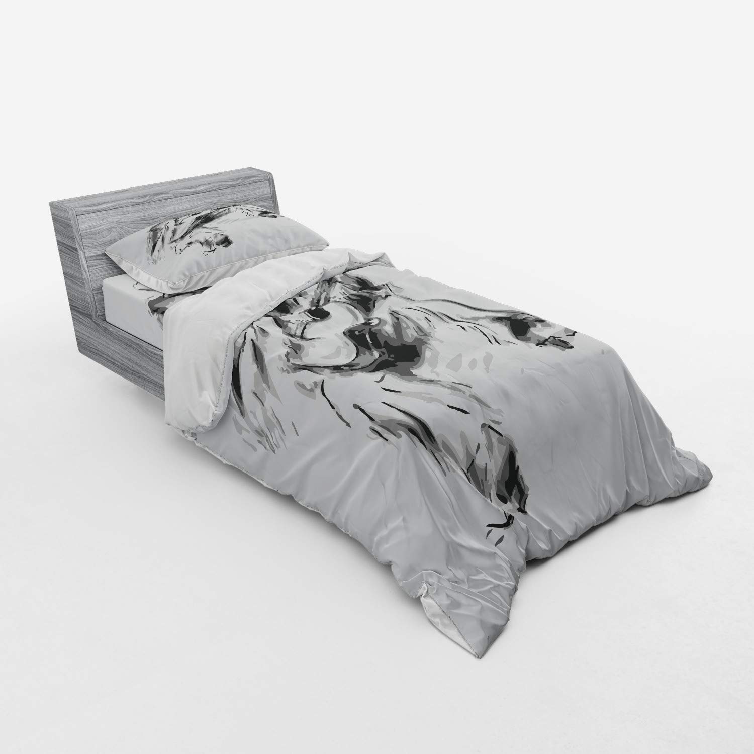 Ambesonne Western Music Bedding Set - Cowboy Playing Guitar Print Duvet Cover, Sham & Fitted Sheet, 3-Piece Twin Size in Black & Grey | Perfect for Country Music Lovers' Bedroom Decor