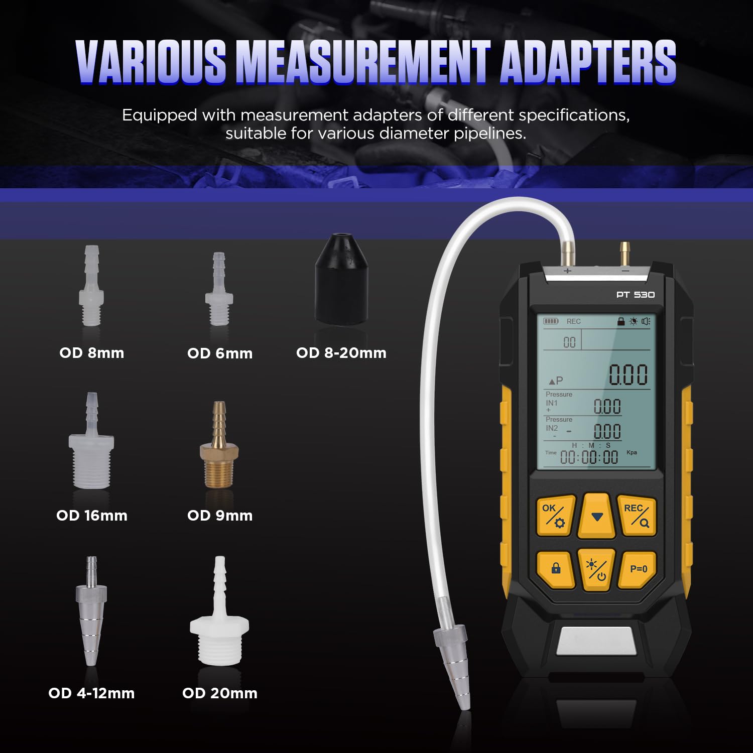 Digital Manometer HVAC Gas Pressure Tester - Fieldpiece Manometer with 10 Pressure Units (-100~300Kpa), Data Locking & Storage, Backlight Display - Perfect for HVAC Technicians, Gas Pressure Testing, and Industrial Applications