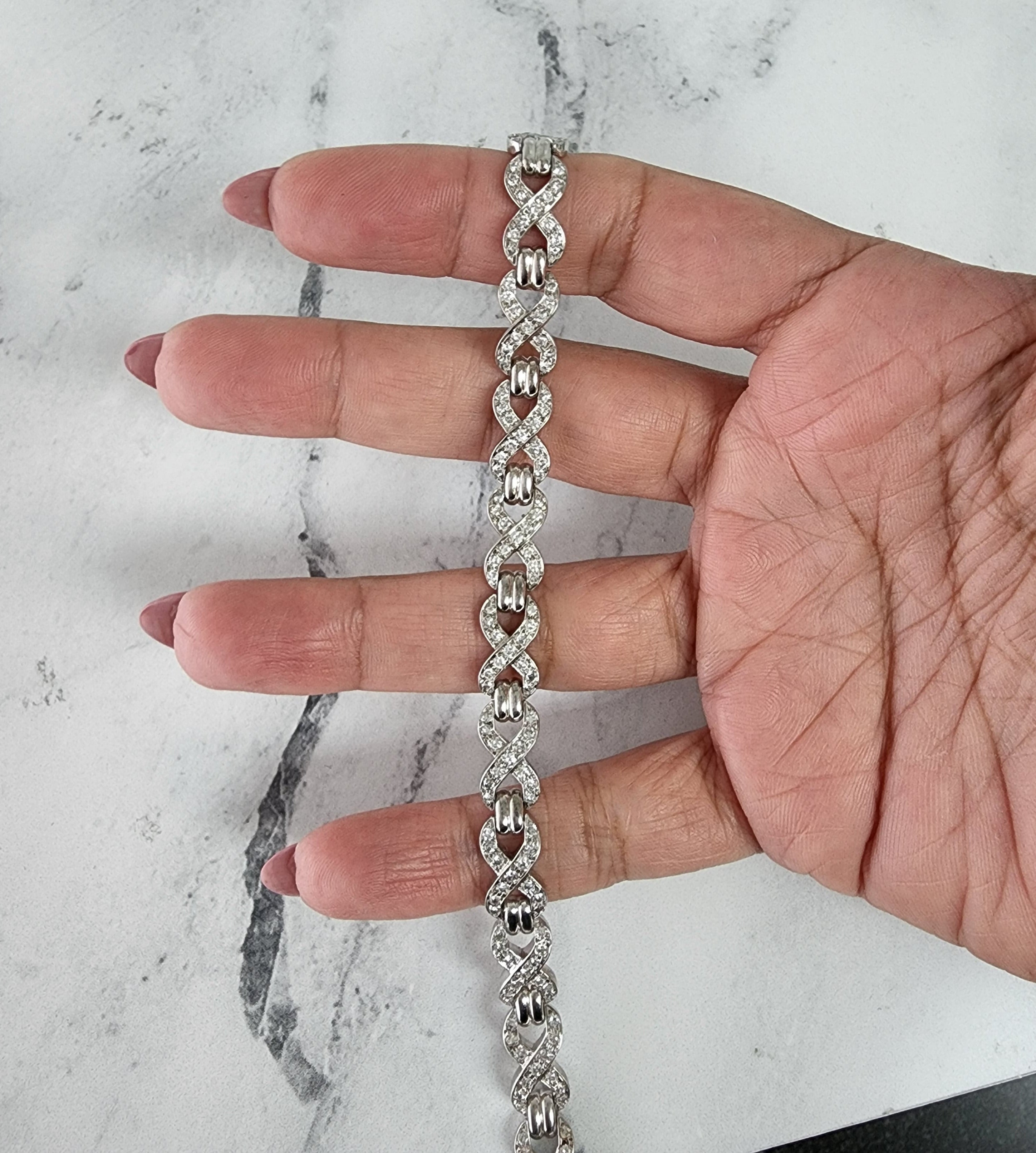 3 Carat Infinity Diamond Link Tennis Bracelet for Women - 14K White Gold Dainty Chain Bracelet - Elegant Jewelry Gift for Anniversary, Wedding & Special Occasions