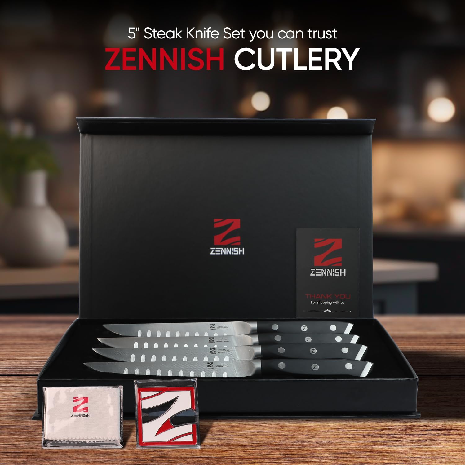 Premium 5 Inch Steak Knives Set of 4 - High-Carbon 1.4116 German Steel Blades with Full Tang & Ergonomic G10 Handle - Elegant Gift Box - Perfect for Steak Dinners, BBQ Parties & Fine Dining Experience