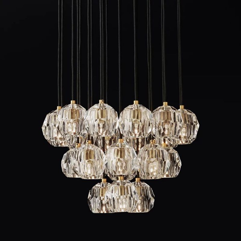 Crystal Ball Cluster Round Chandelier - 24 Inch Modern Ceiling Light Fixture for Dining Room, Bedroom, Living Room & Entryway Decor