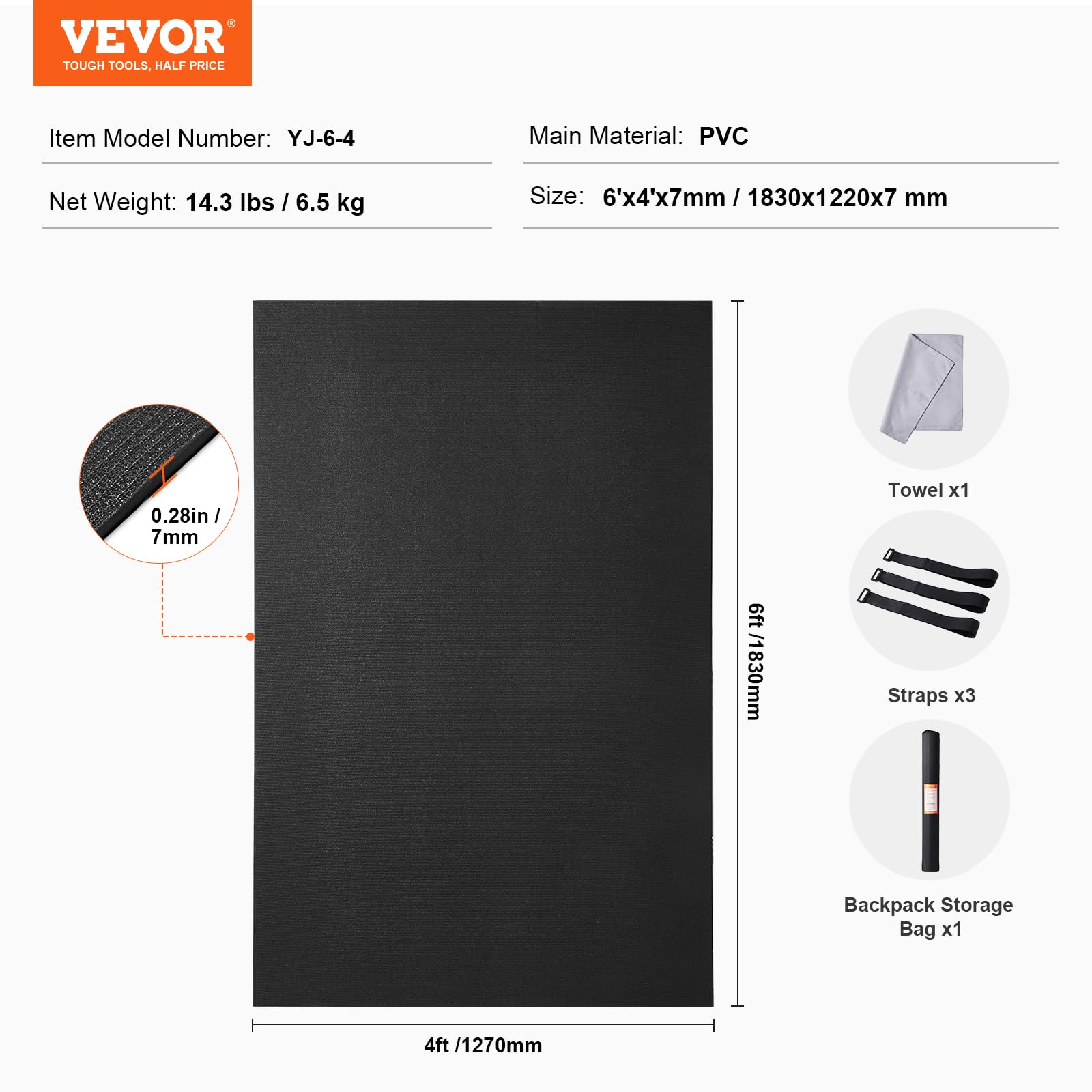 VEVOR Extra Large Non-Slip Yoga Mat - 6mm Thick High Density Exercise Mat for Home Workouts, Pilates & Floor Exercises | Includes Carry Bag & Strap | Ideal for Men & Women | Perfect for Yoga, Gym & Fitness Training