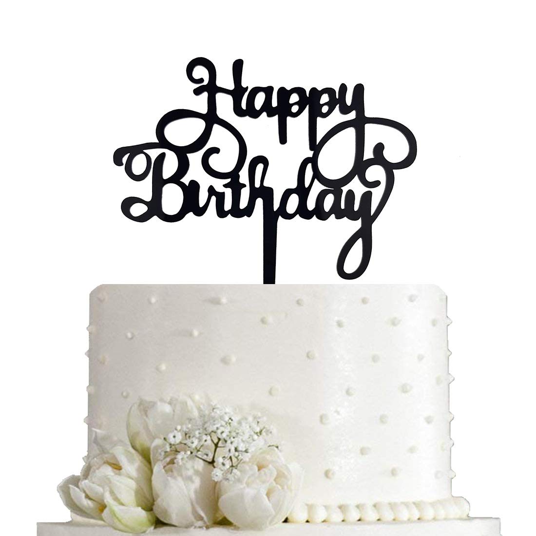 Happy Birthday Cake Topper - Elegant Black Acrylic Party Decoration for Birthday Cakes, Cupcakes & Desserts | Perfect for Birthday Parties, Baby Showers & Special Celebrations