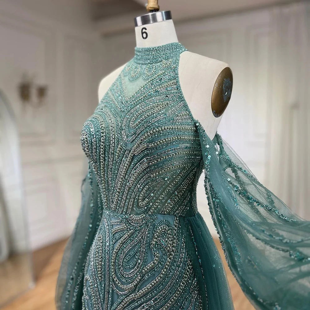 Serene Hill Turquoise Mermaid Elegant Beaded Evening Gown with Overskirt for Women - Luxury Wedding Party Dress 2025 LA72298 | Perfect for Formal Events, Galas & Special Occasions
