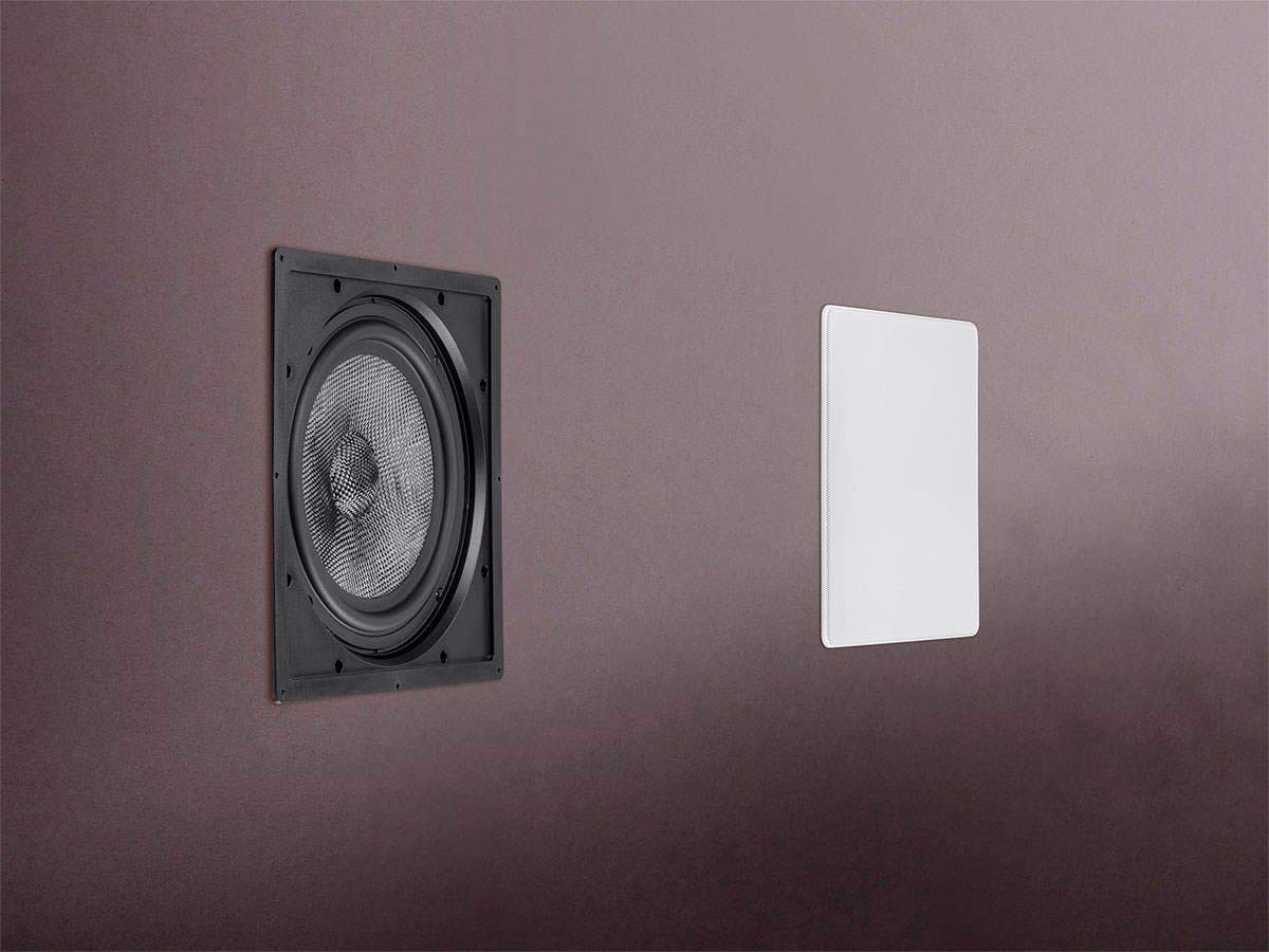 Monoprice Alpha Series 10-Inch Carbon Fiber In-Wall Subwoofer Speaker - 300W Power, Easy Installation for Home Theater & Surround Sound Systems (Off-White) - Perfect for Basement, Living Room, and Media Room Audio Setup