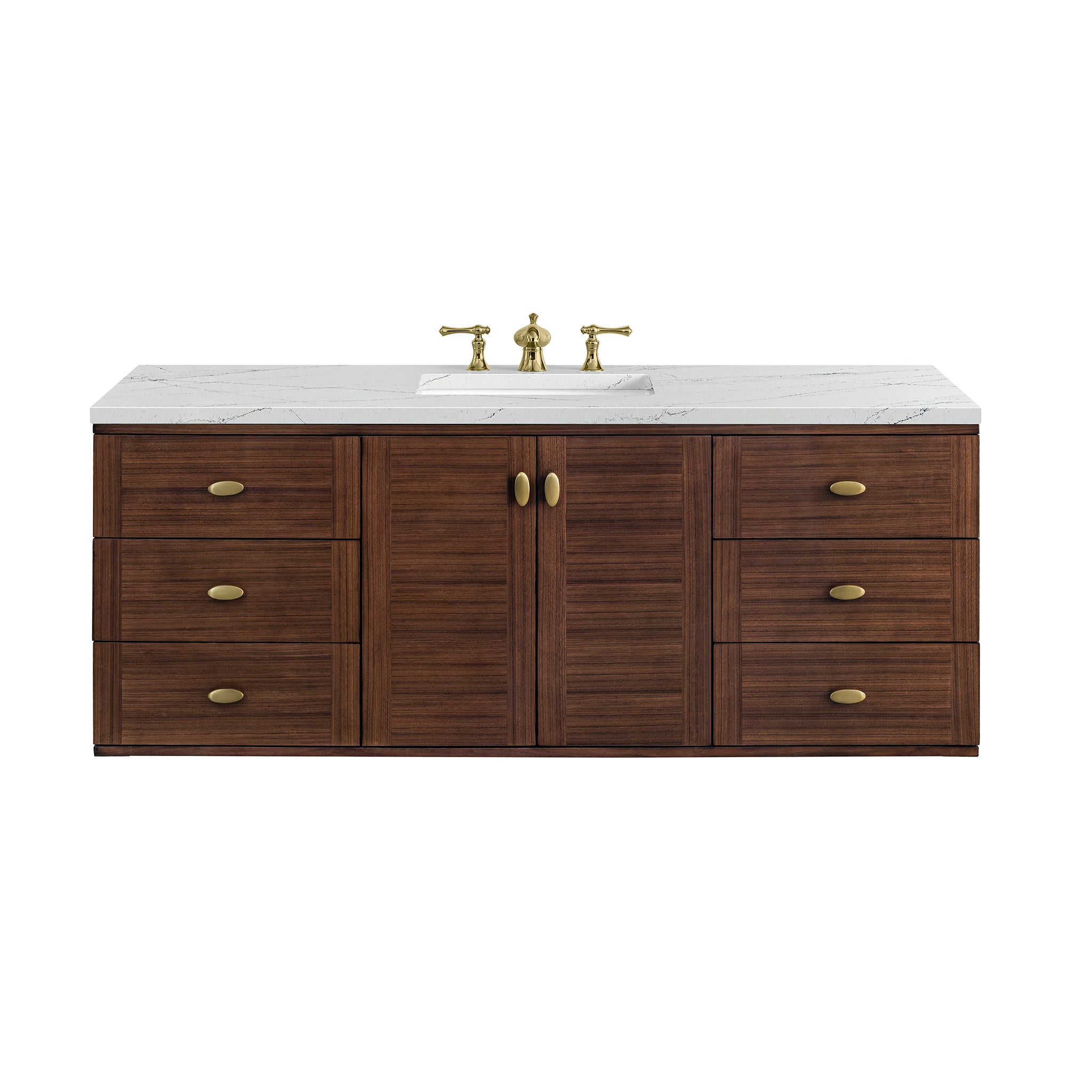 Amberly 60 Inch Single Bathroom Vanity with Mid Century Walnut Finish & 3CM Ethereal Noctis Stone Top - Perfect for Modern Farmhouse or Contemporary Bathroom Design