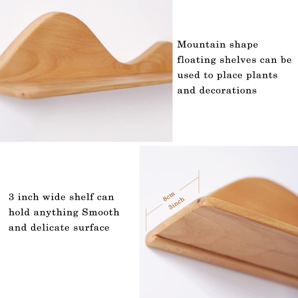 Mountain Shape Floating Shelves Set - Rustic Wood Wall Mounted Shelves for Farmhouse, Bedroom, Kitchen & Living Room Decor - Perfect for Displaying Plants, Books & Home Accessories