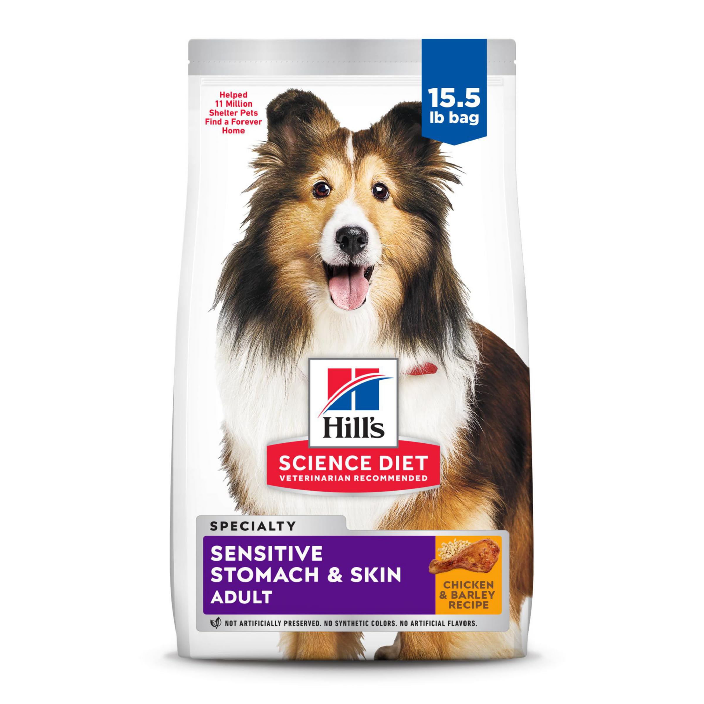 Hill's Science Diet Sensitive Stomach & Skin Dry Dog Food - Chicken Recipe for Adult Dogs 1-6 Years - 15.5 lb Bag - Supports Digestion & Skin Health - Perfect for Dogs with Food Allergies or Sensitivities